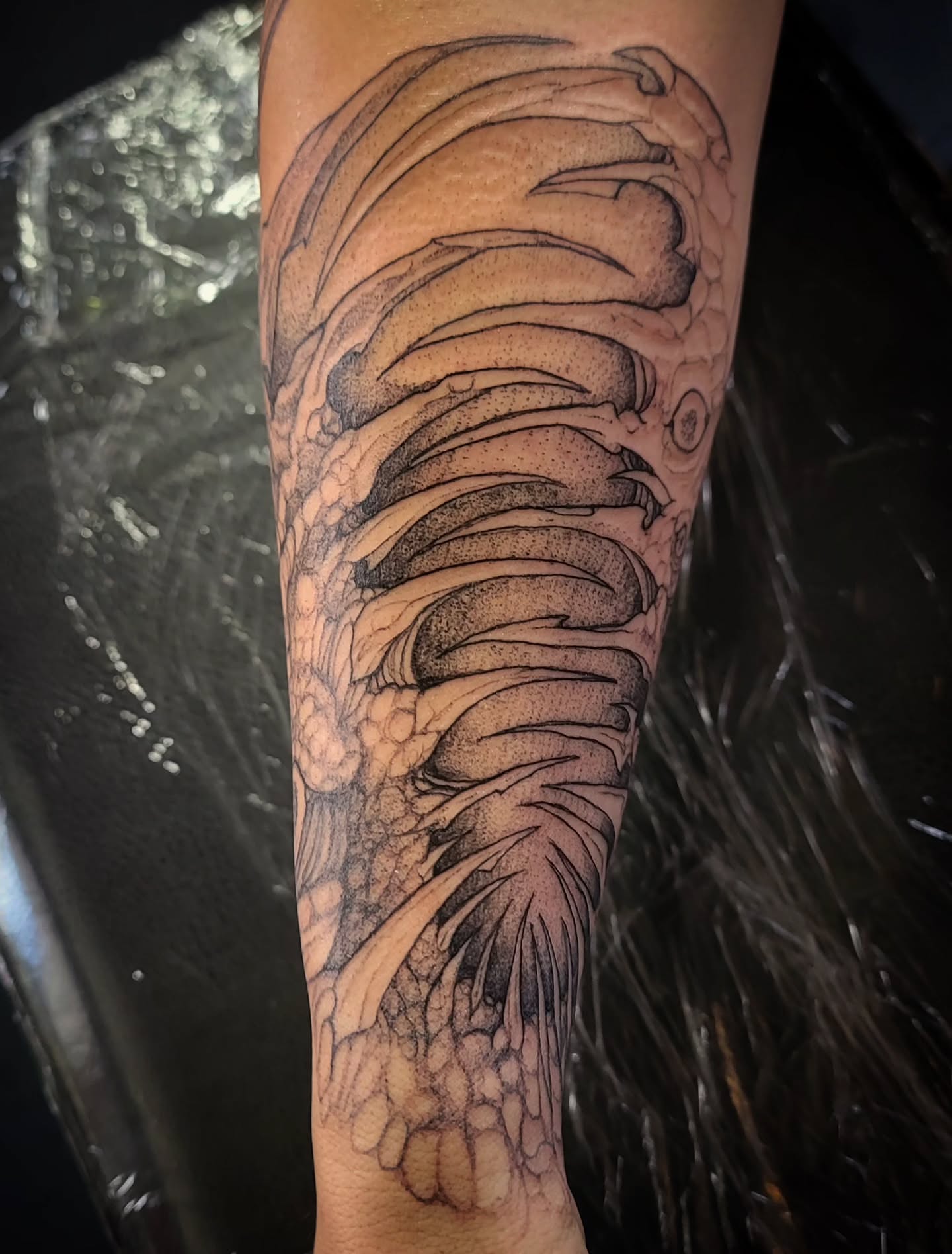 Wave dotwork tattoo on the forearm by brockton a f 💀