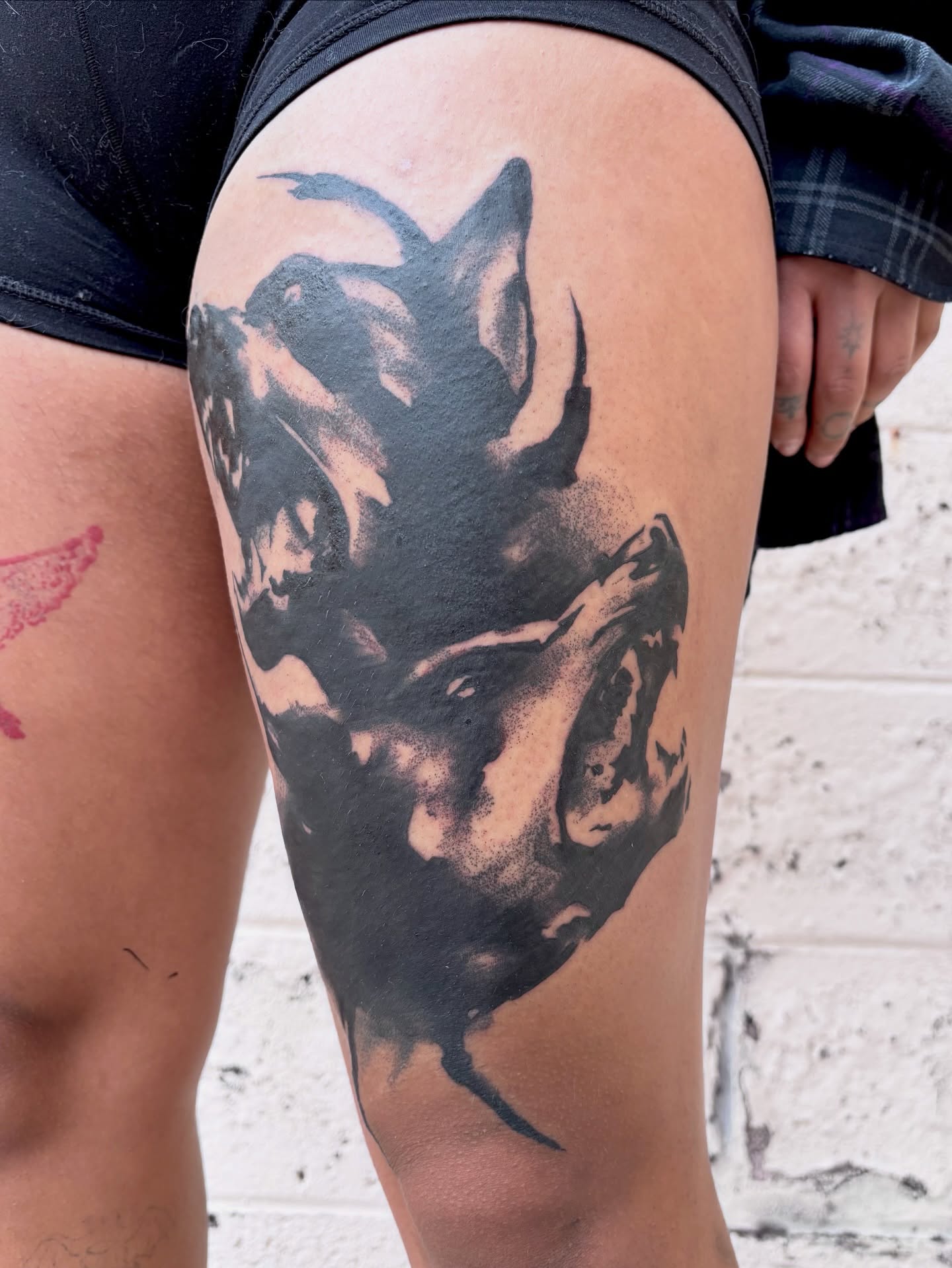 Rhino black and grey tattoo on the thigh by ★ ★ ★ Matt Reinstone ★ ★ ★