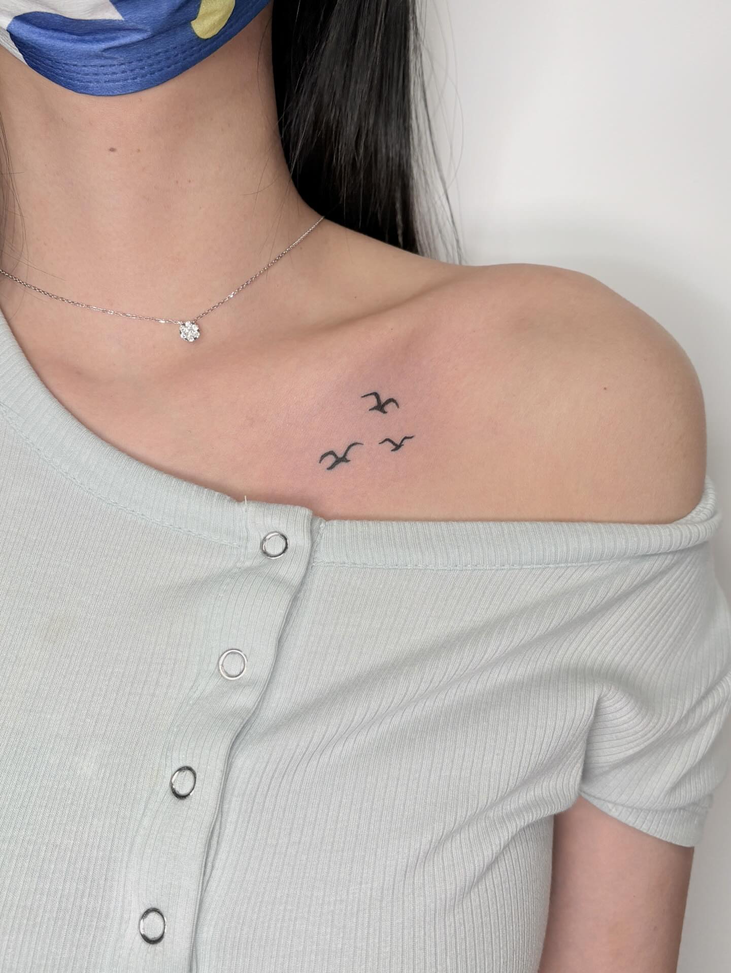Birds flying minimalist tattoo on the shoulder by Jinz