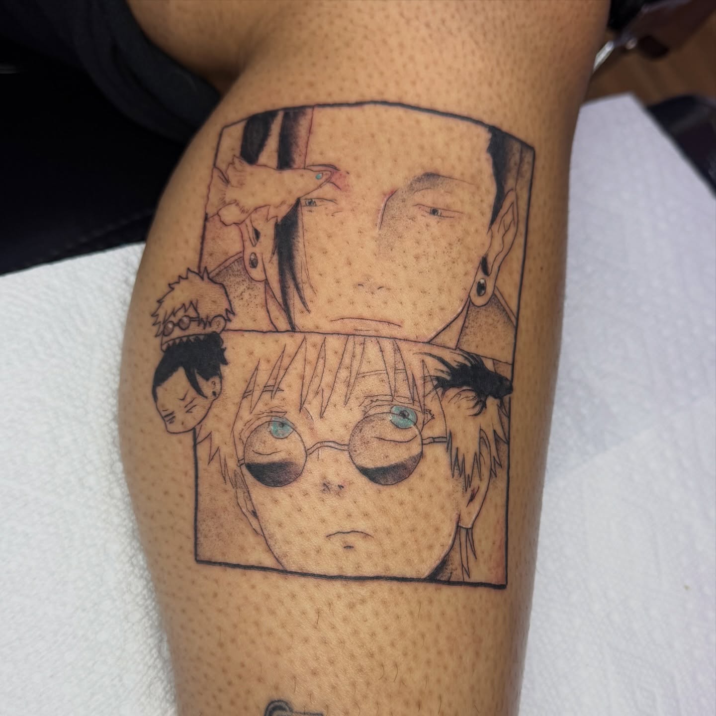 Tattoo by @yobeazytattoos — dotwork, anime
