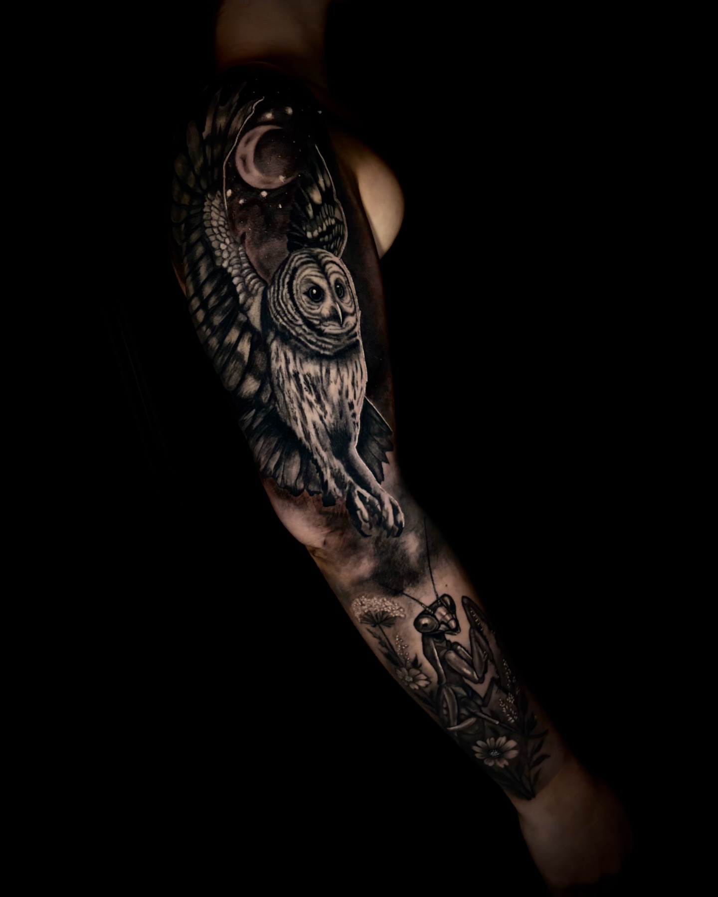 Owl realism tattoo on the forearm by Ryan Hindenach
