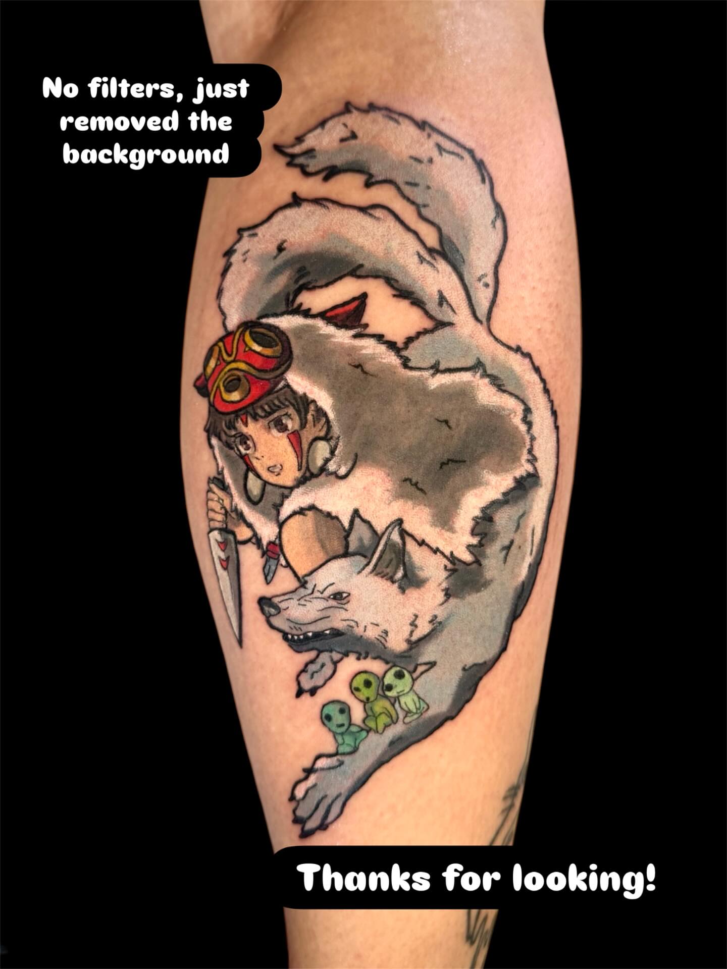 Princess Mononoke and wolves anime tattoo on the forearm by Paula.p.tattoos