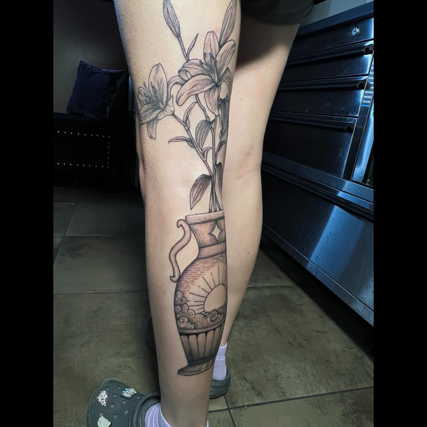 Tattoo by @artbydollface — black_and_grey