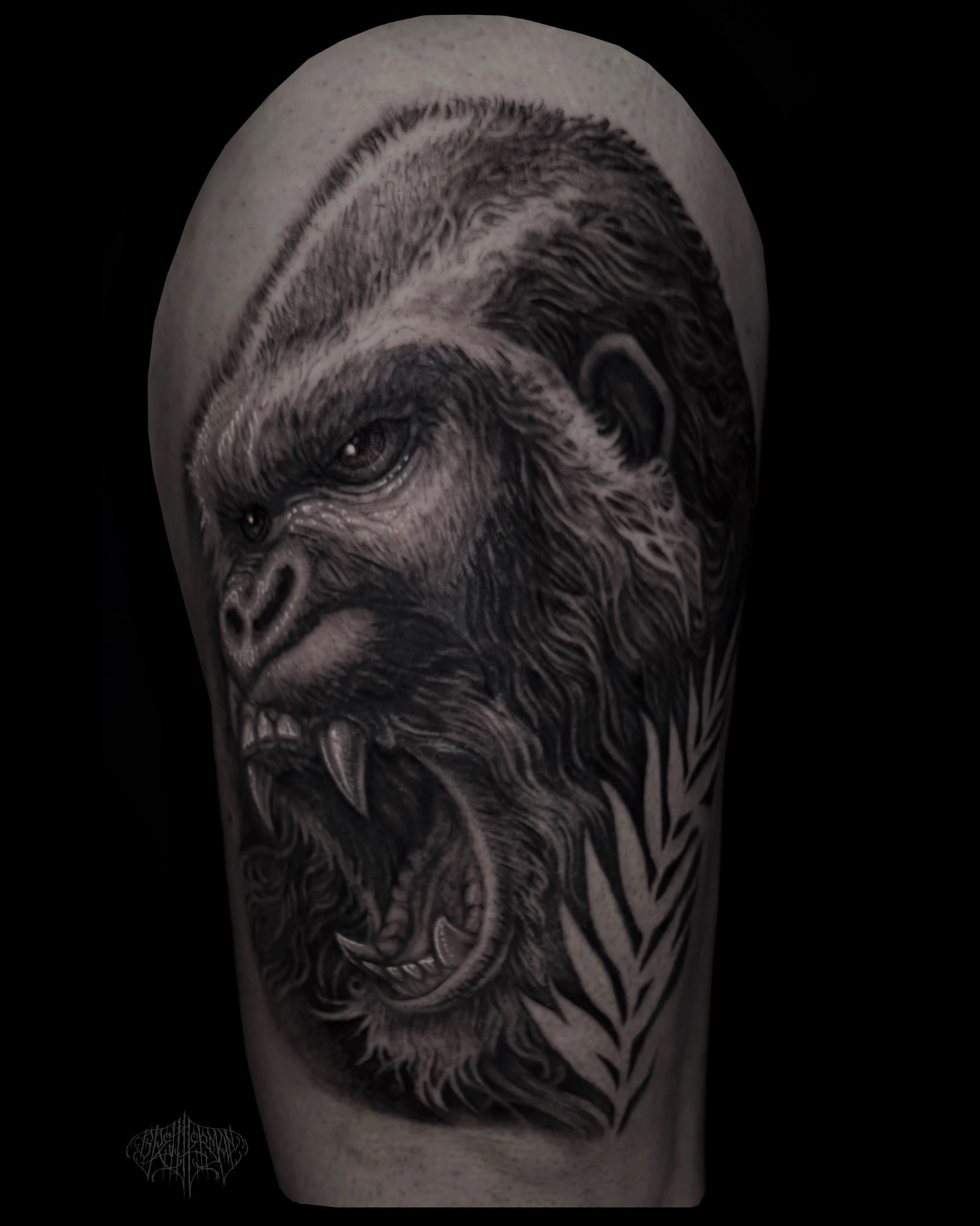 Gorilla realism tattoo on the forearm by Brett Herman, Denver, Colorado