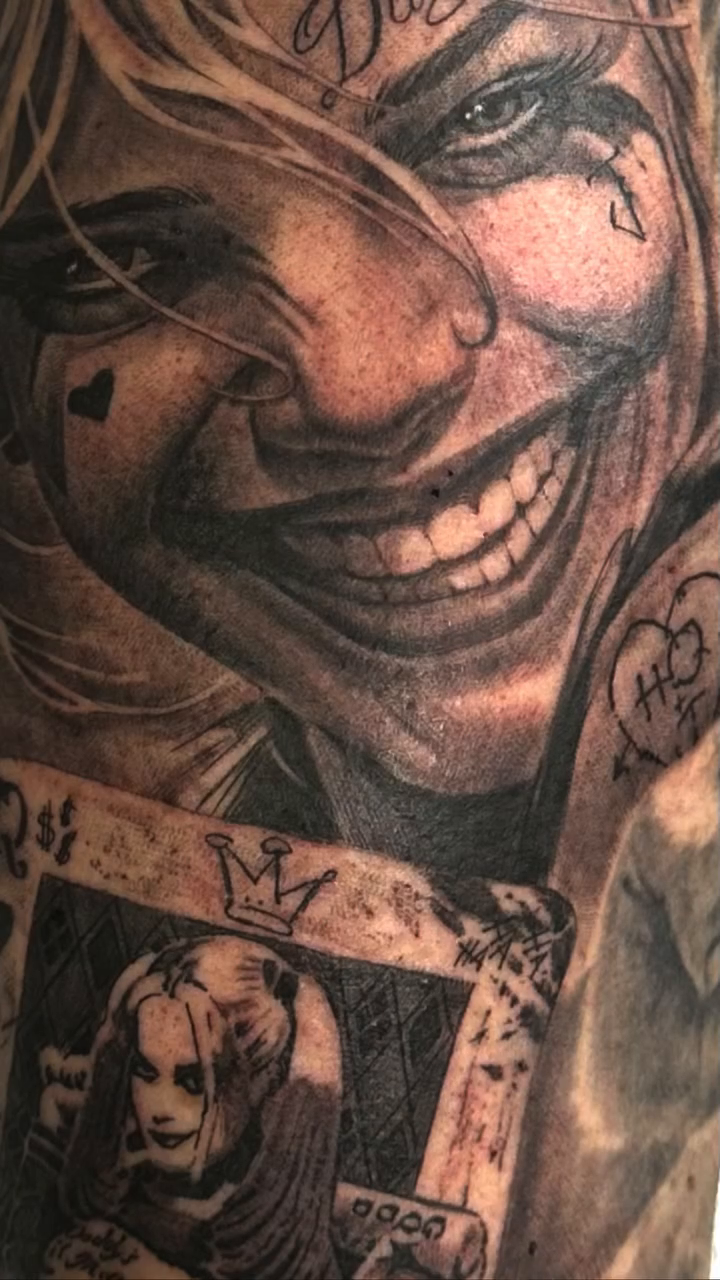 Harley Quinn realism tattoo by Matthew Doherty