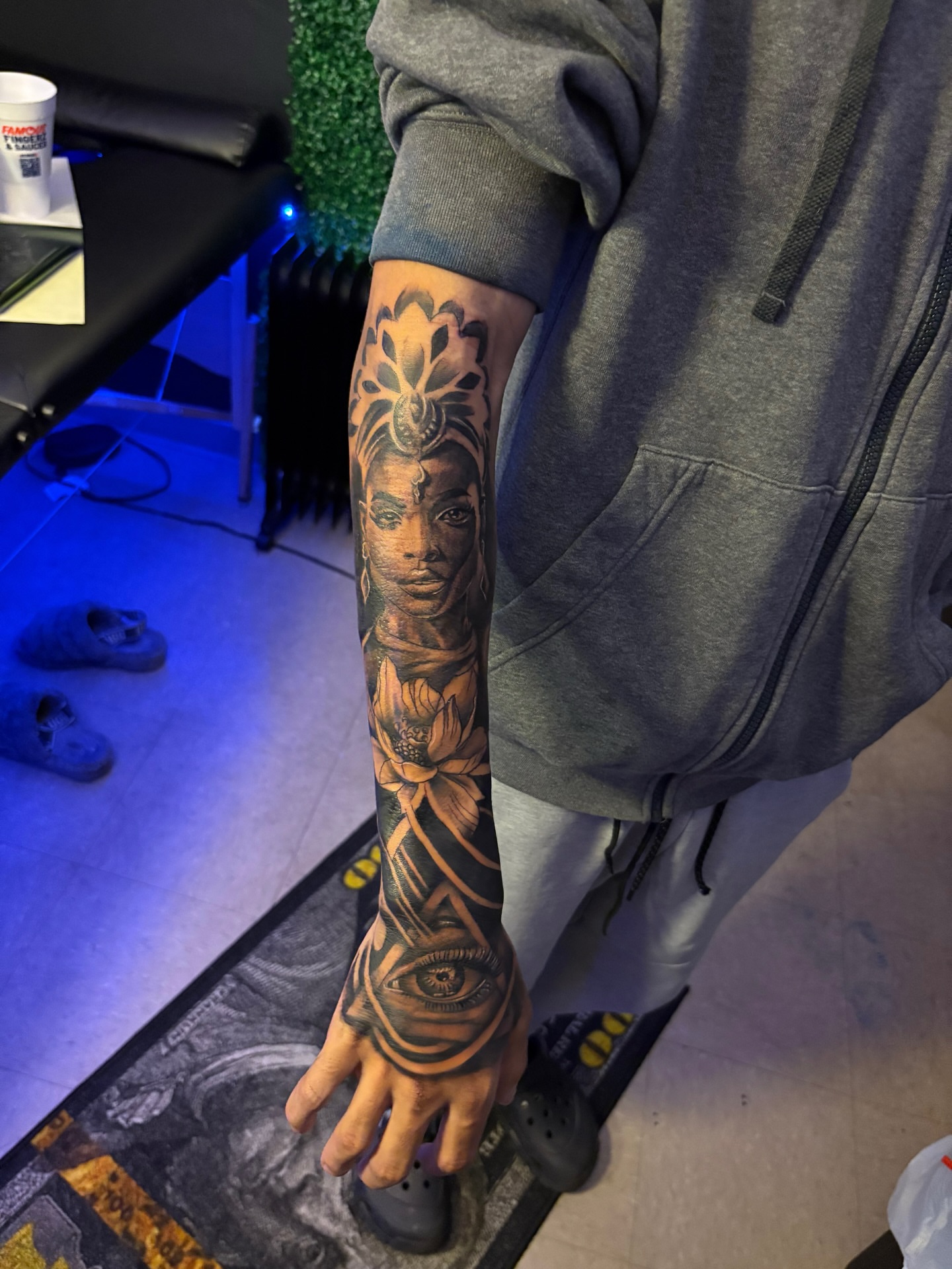 Woman's face realism tattoo on the forearm by Bri Tatted That