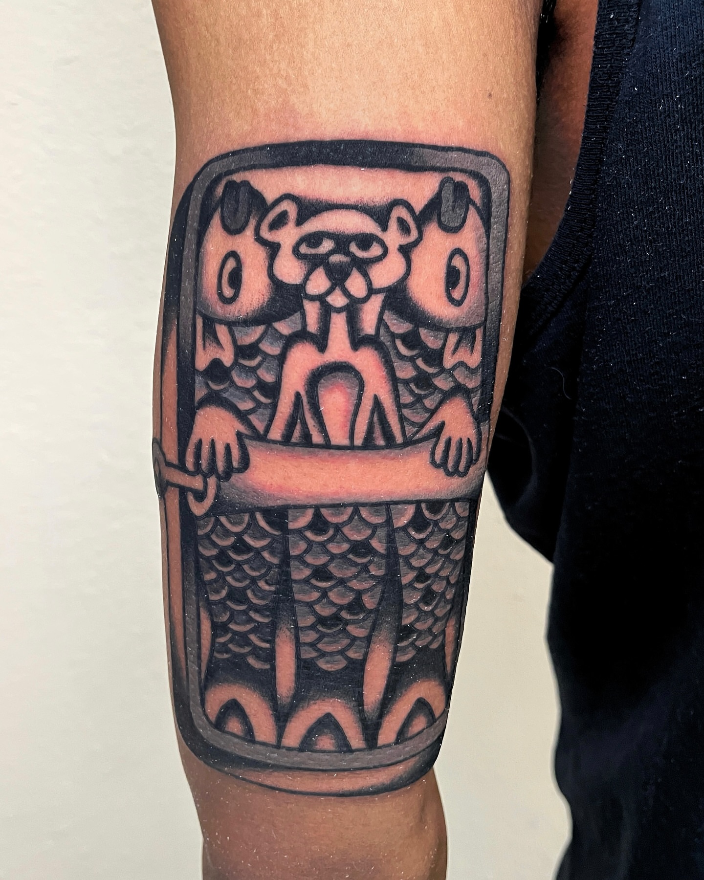 Lion-headed creature American traditional tattoo on the forearm by Tattoo Dust ☻ Los Angeles