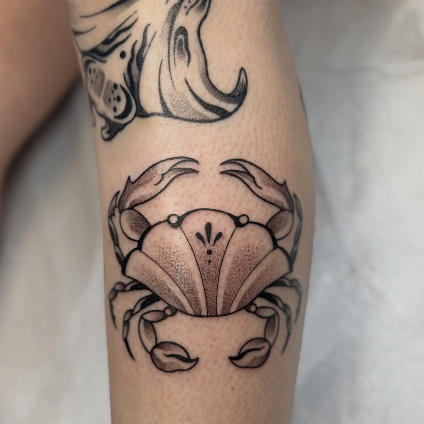 Tattoo by @fleabagtattoos — dotwork, black_and_grey