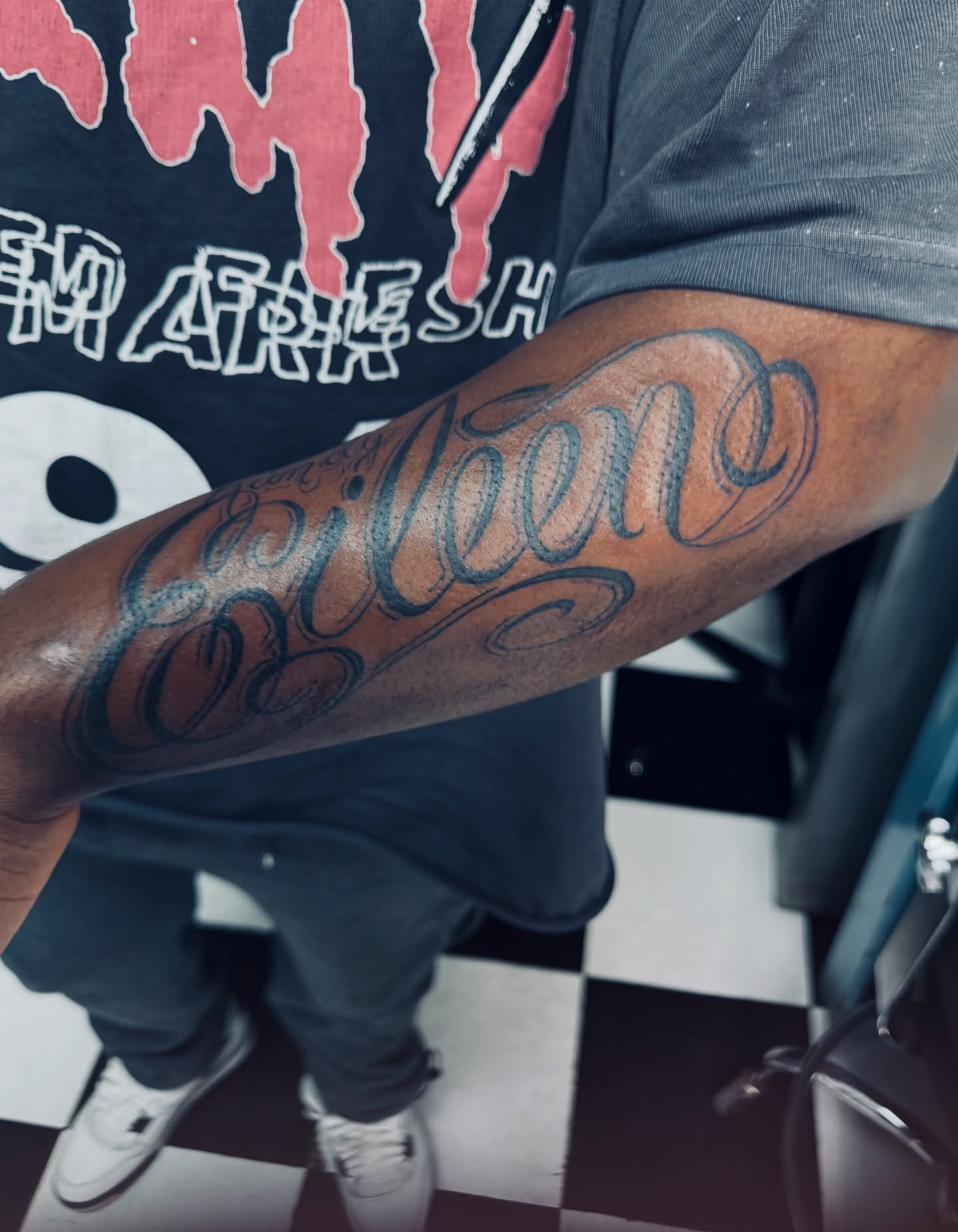 Script lettering lettering script tattoo on the forearm by Gabe Rosen