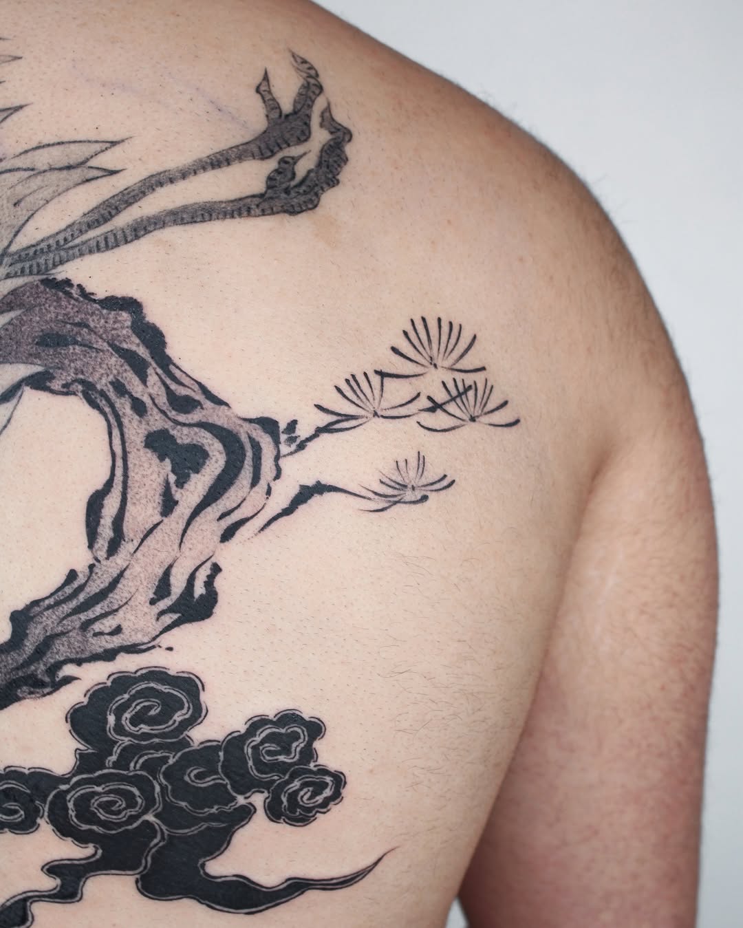 Tree and clouds tattoo on the shoulder by Piao