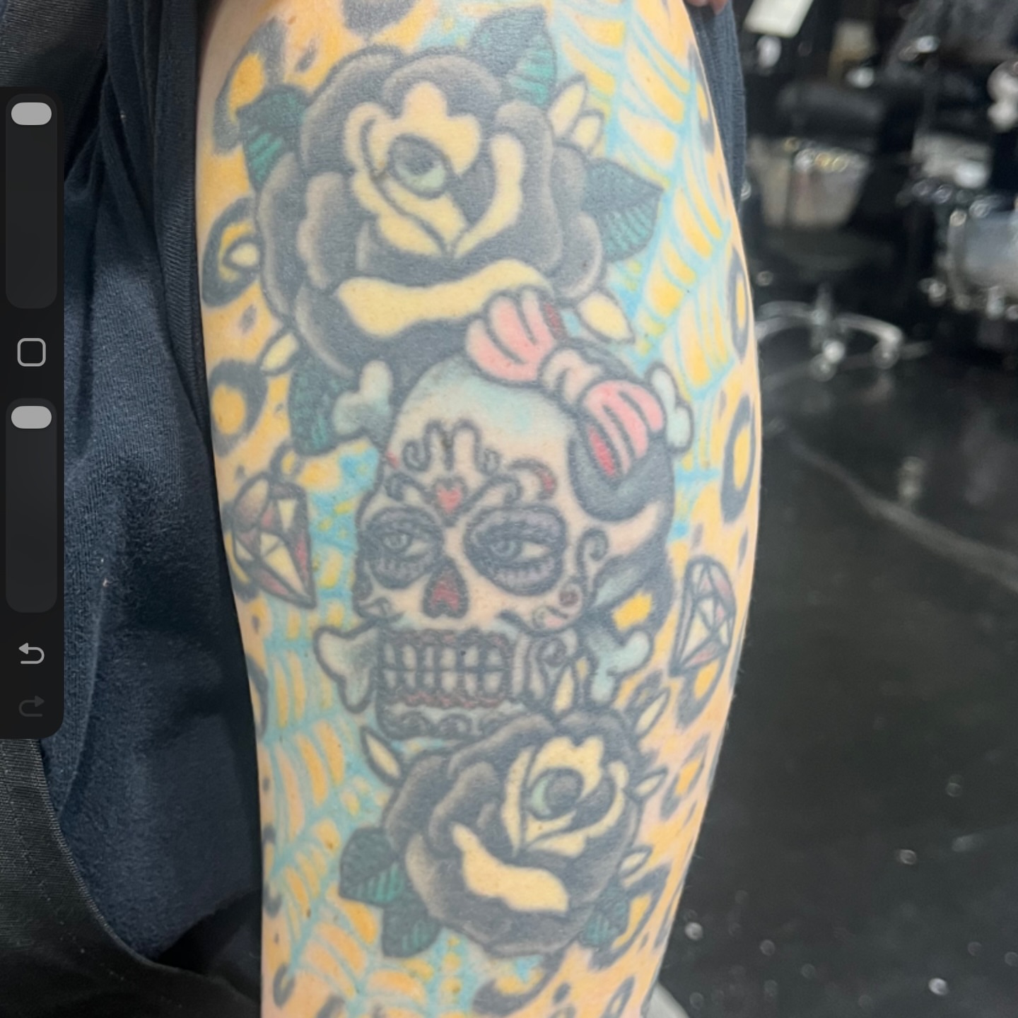 Sugar skull and roses American traditional tattoo on the forearm by ✨ Chris ✨