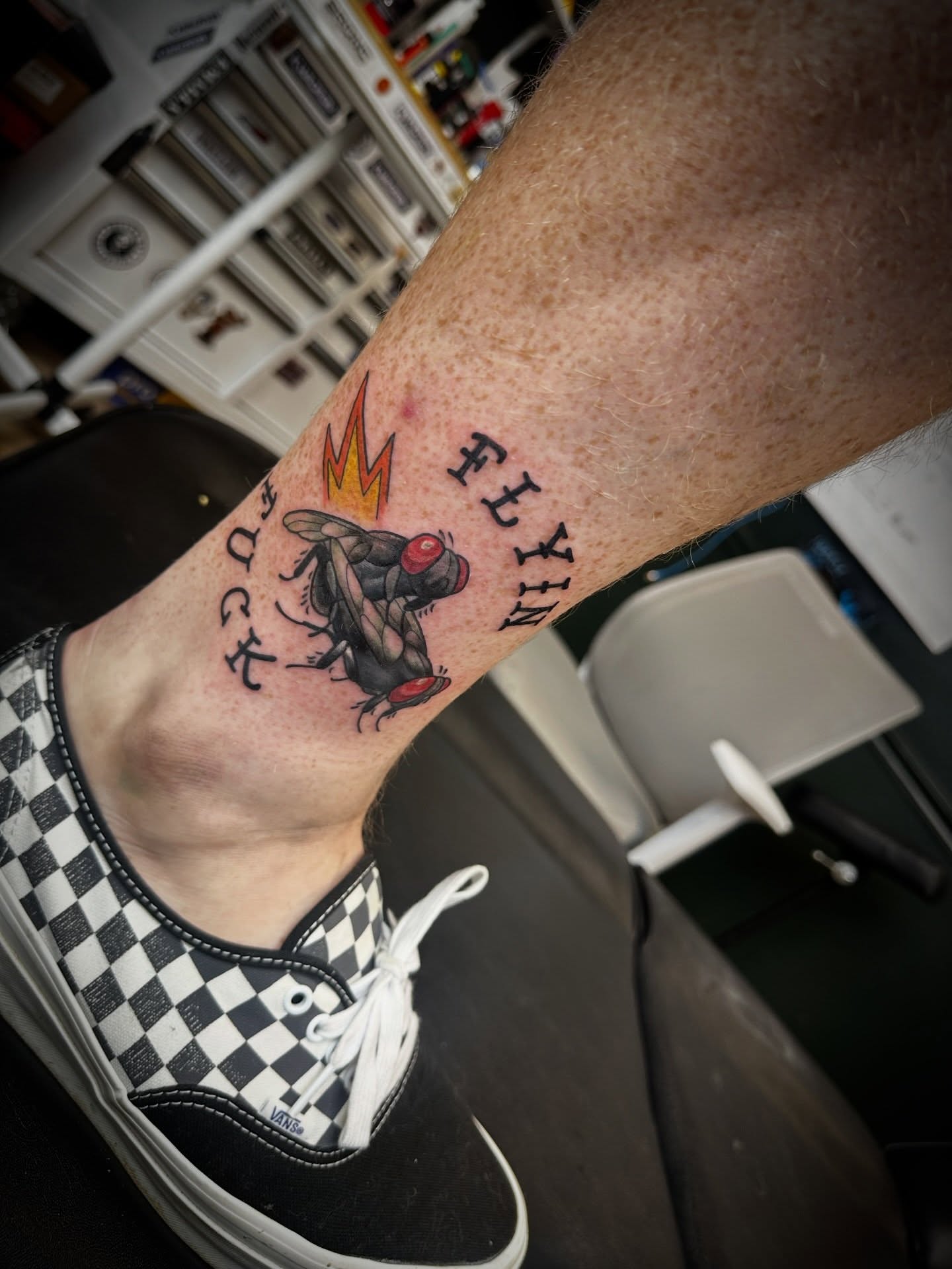 Fly American traditional tattoo on the forearm by Kassie Perian