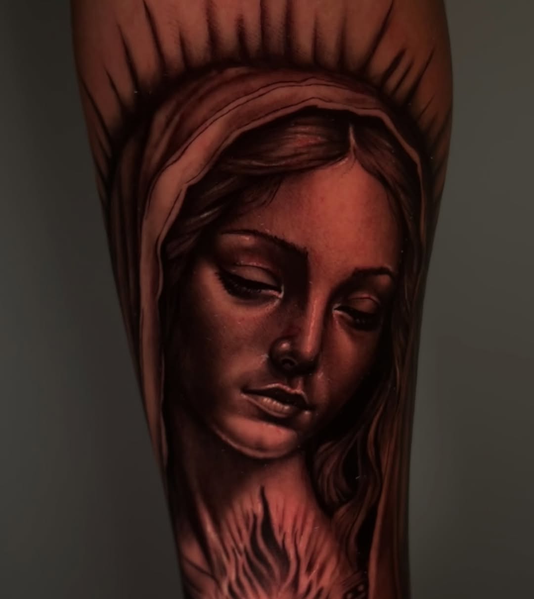 Religious figure portrait Chicano tattoo on the forearm by ᴅᴀʟʟᴀꜱ ᴛᴀᴛᴛᴏᴏ ᴀʀᴛɪꜱᴛ