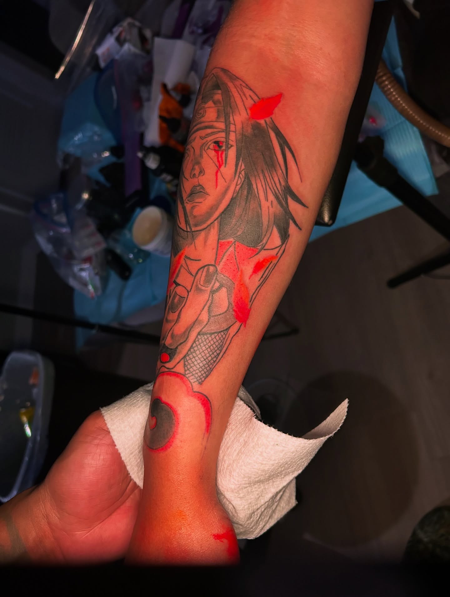 Anime character anime tattoo on the forearm by Tito Cross ❤️‍🔥