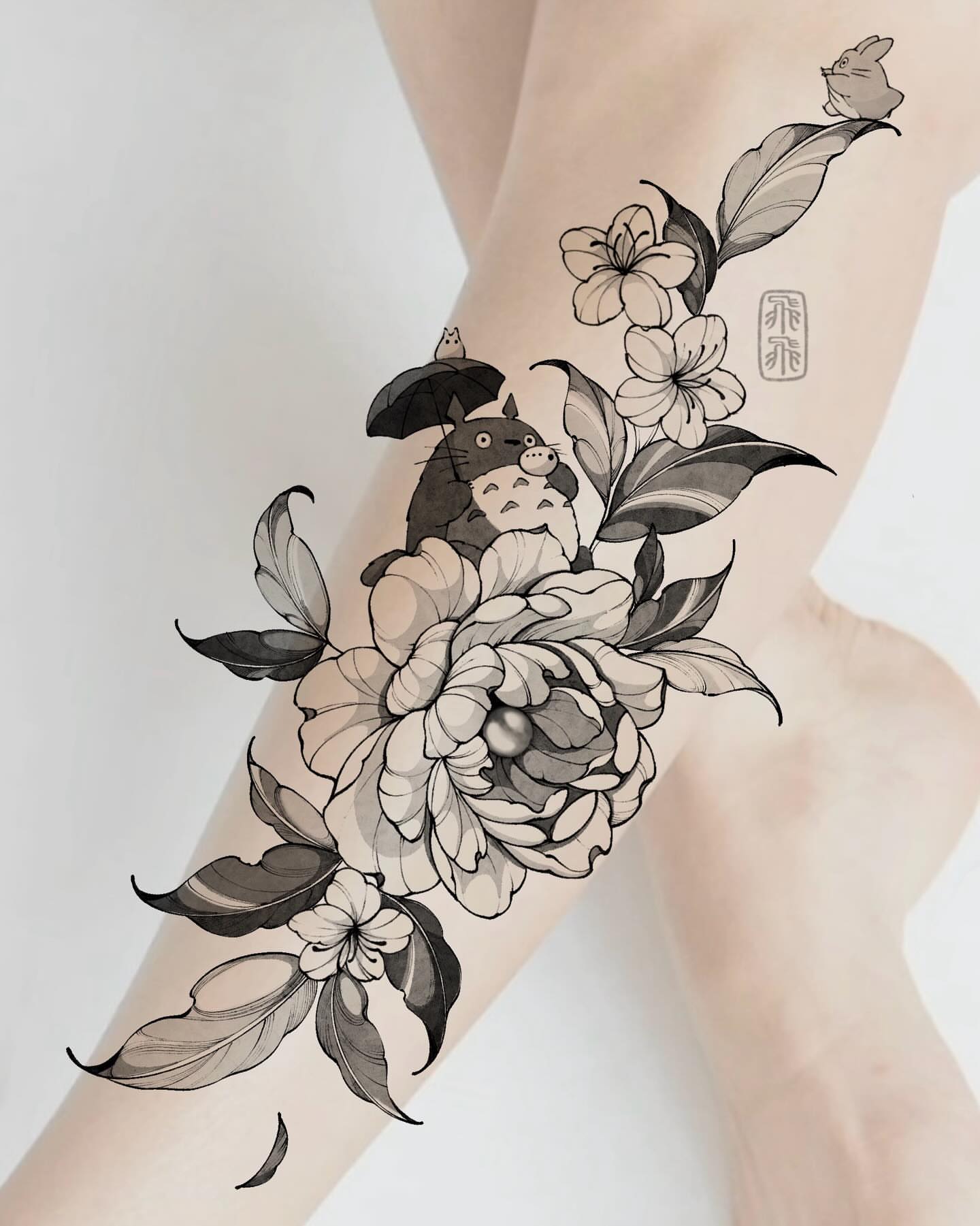 Tattoo by @phoebe_doartink — black_and_grey, anime
