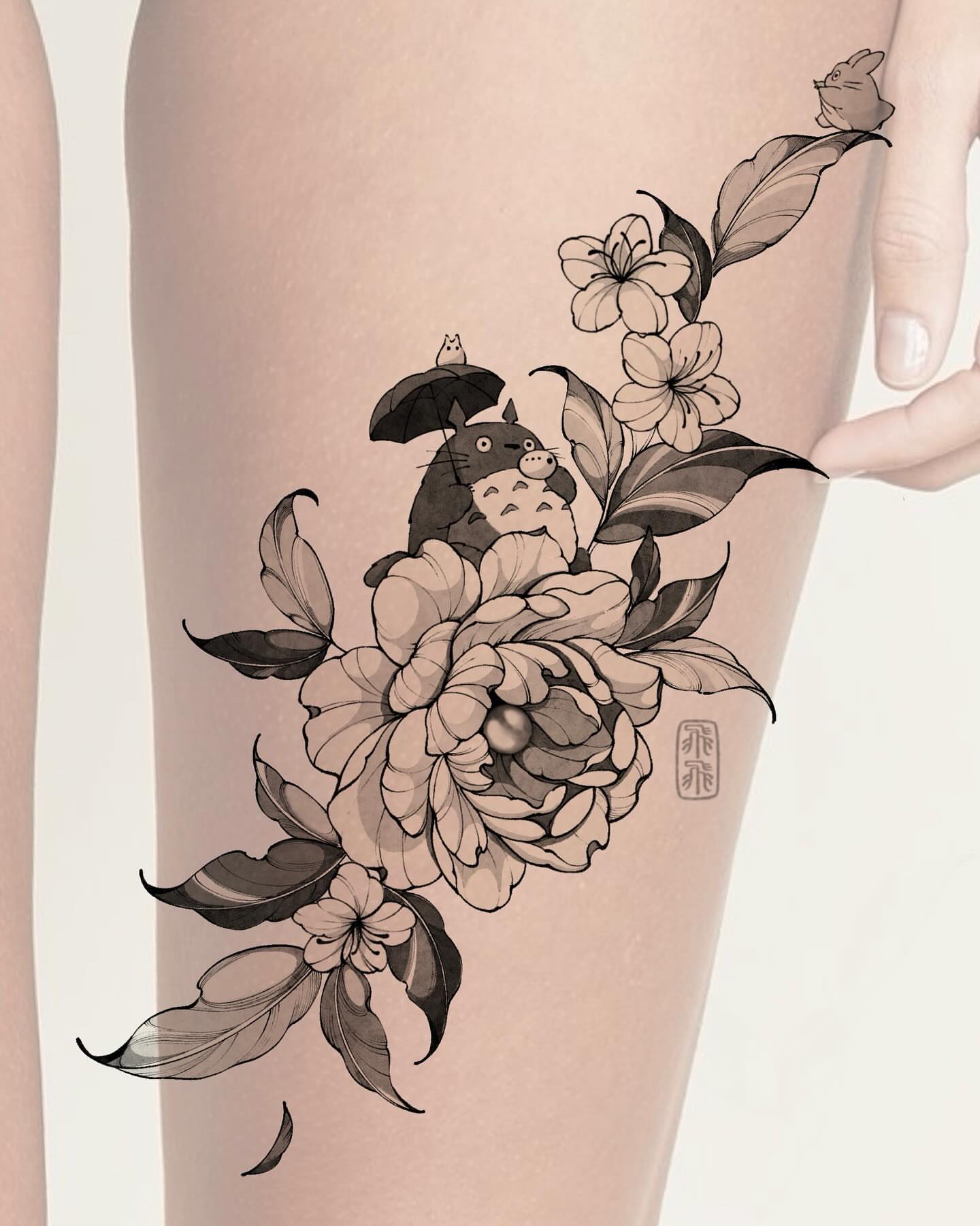Tattoo by @phoebe_doartink — black_and_grey, anime