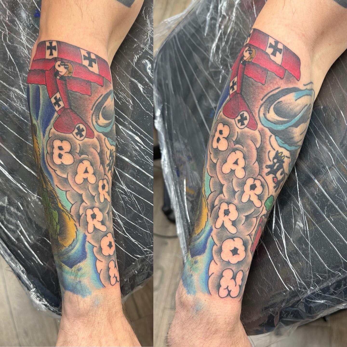 Baron American traditional tattoo on the forearm by Matt Hattaway