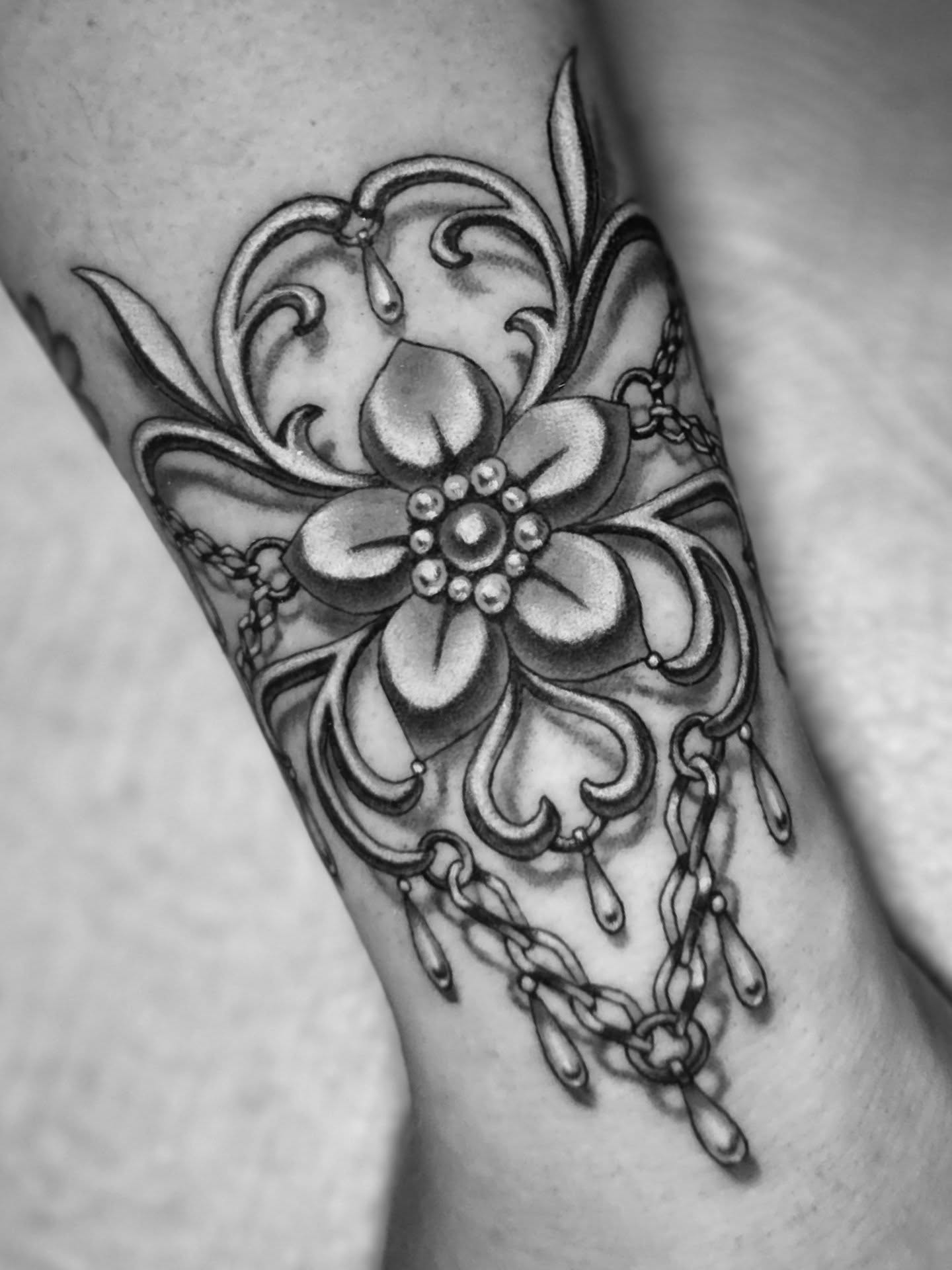 Floral design ornamental tattoo on the forearm by April High ☆ Tattoo Artist