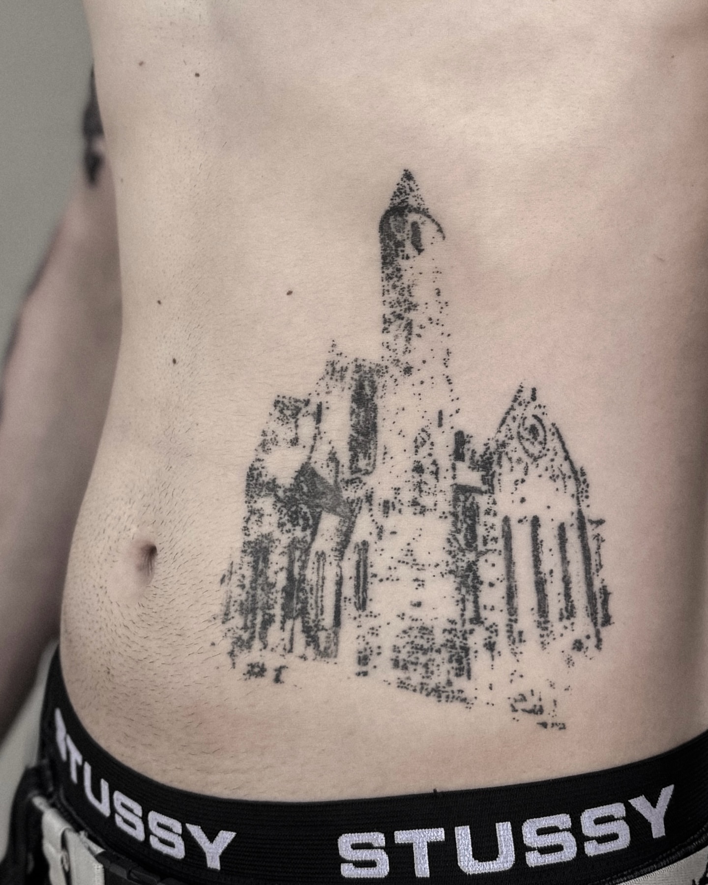 Castle ruins dotwork tattoo on the ribs by ąʑཞąıą ཞąıŋ