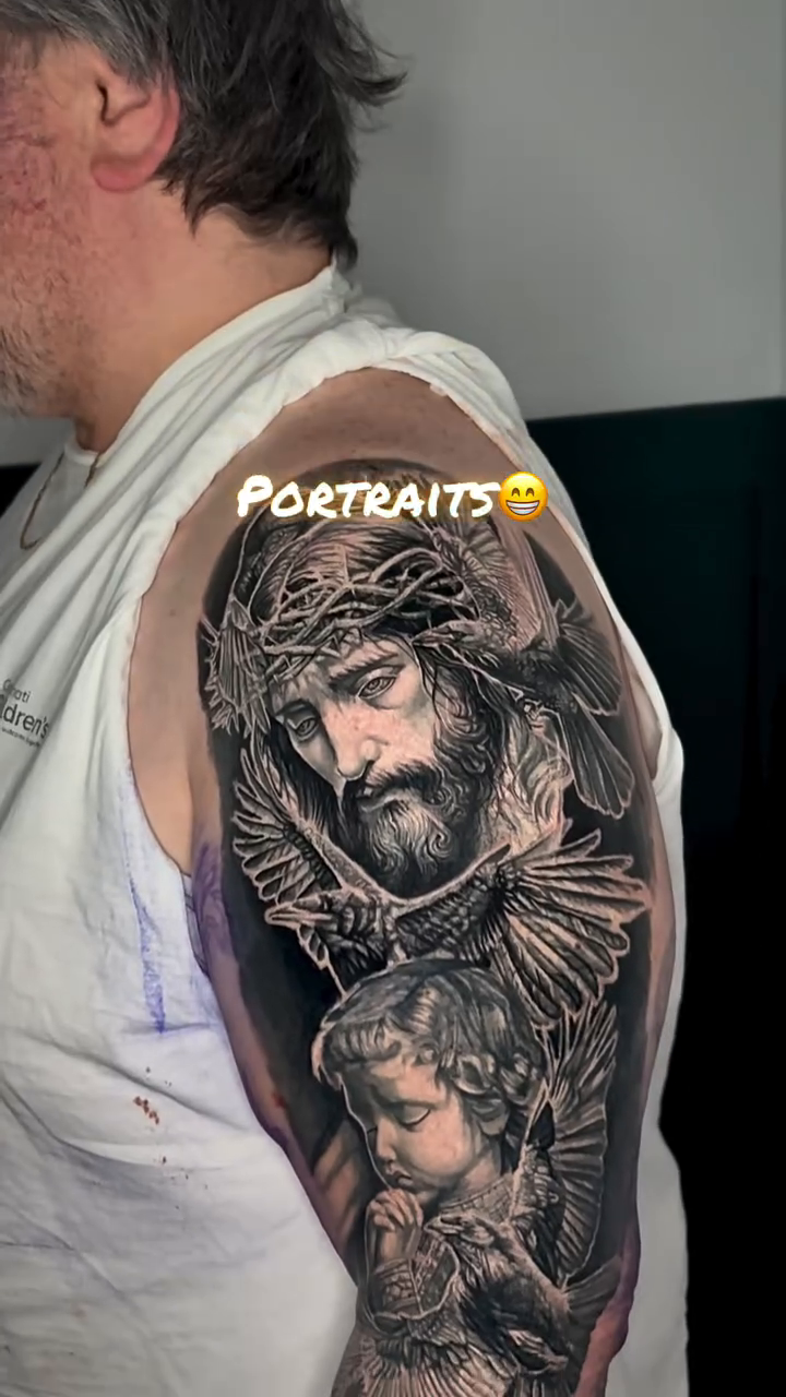 Religious figures realism tattoo by Jacee Hamilton