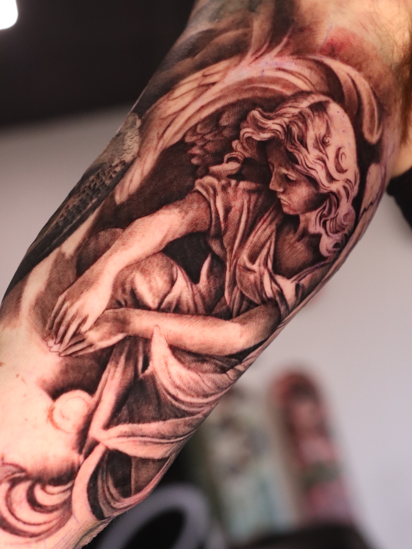 Angel realism tattoo on the forearm by Naomi Burke, New Westminster, British Columbia