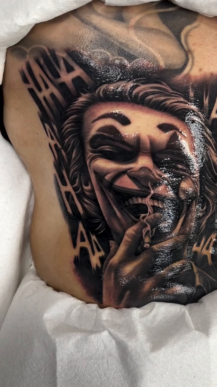 The Joker realism tattoo by Joshua ramirez, Montebello, California