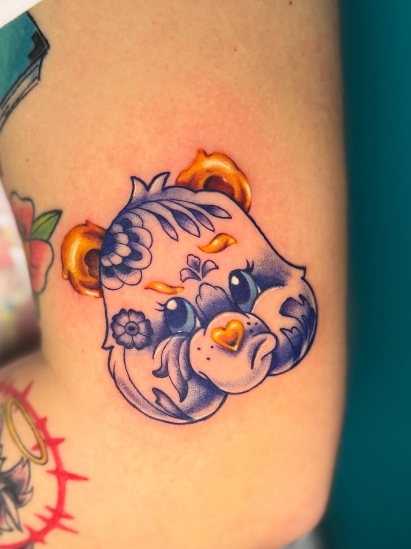 Teddy bear American traditional tattoo on the forearm by Breanna B