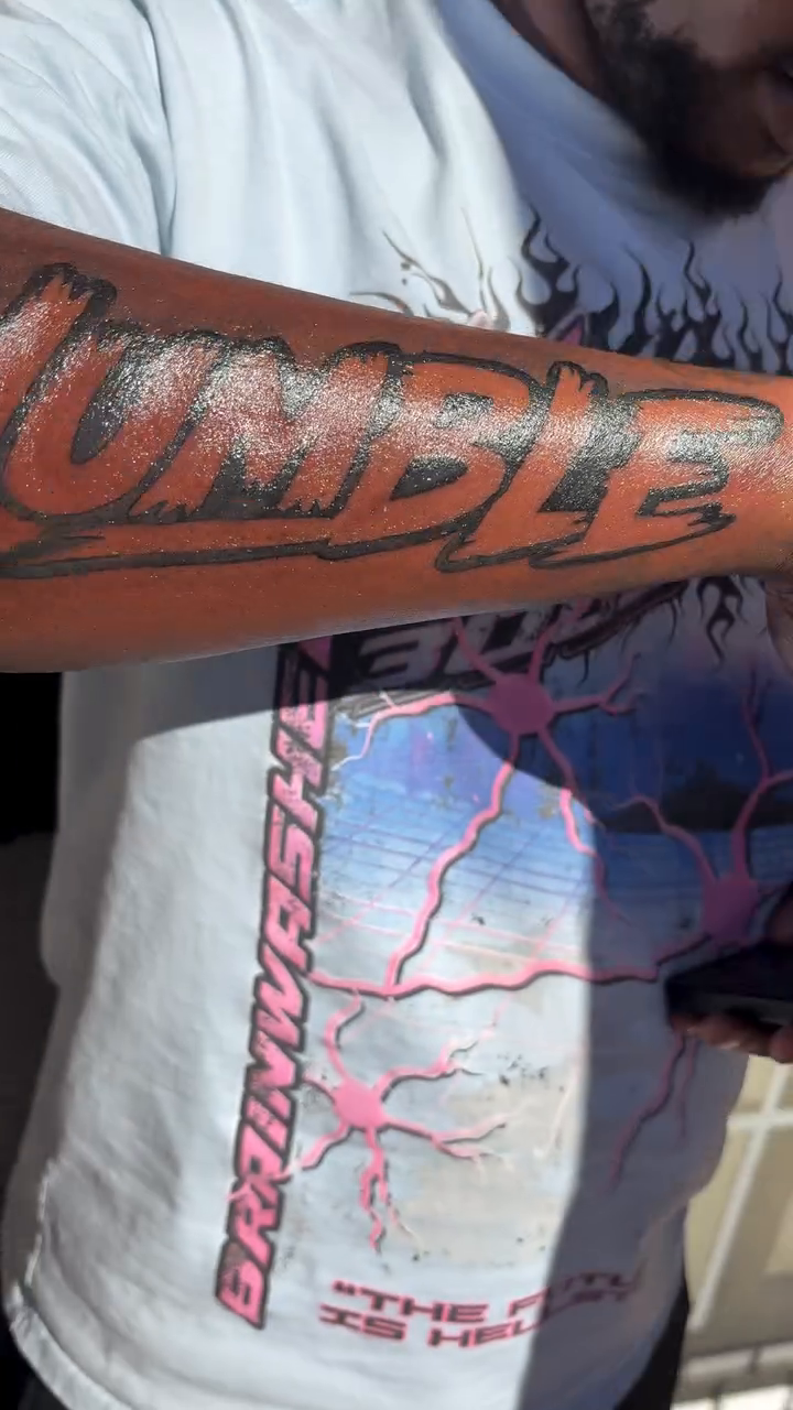 HUMBLE lettering tattoo lettering tattoo on the upper arm by TP