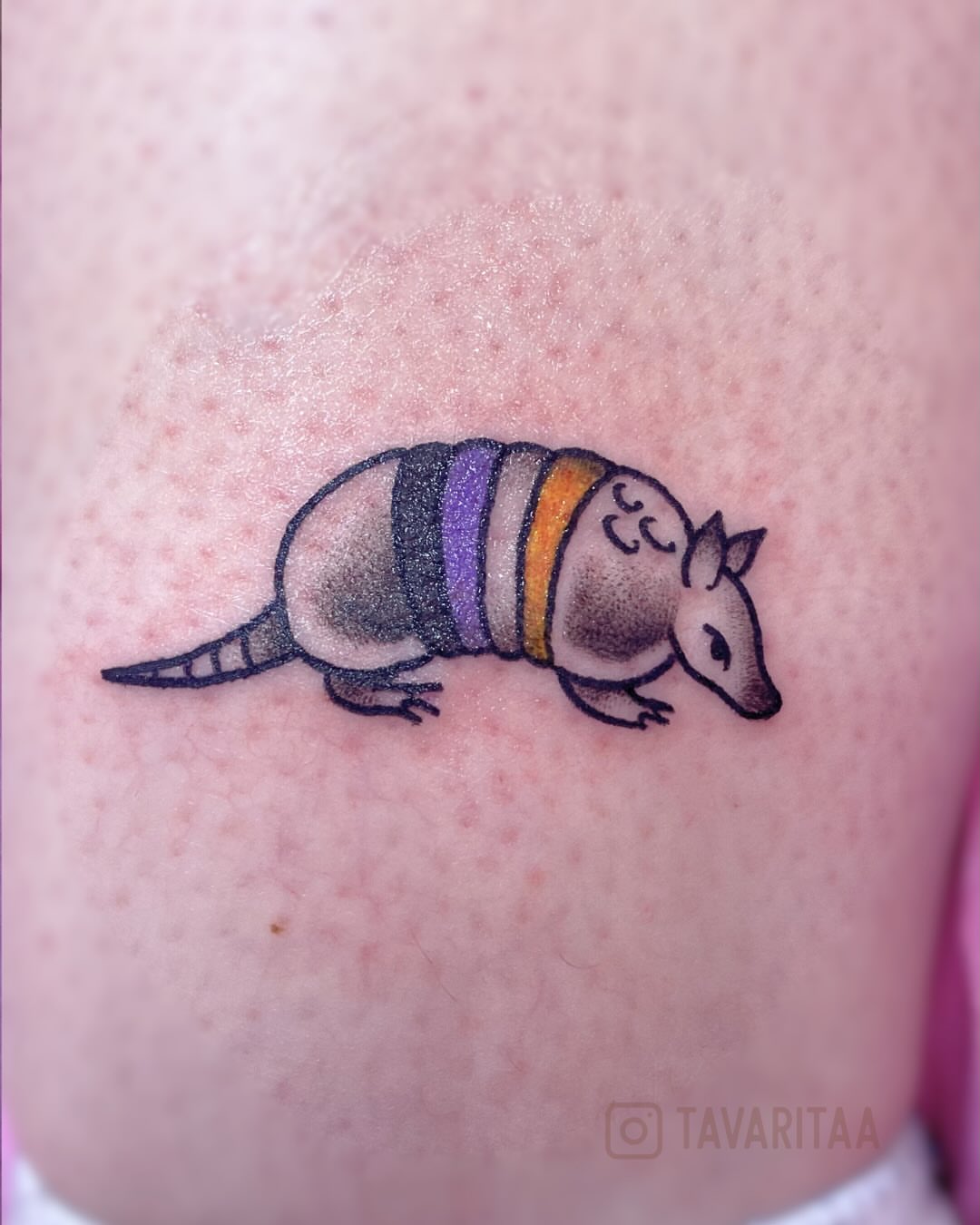 Armadillo dotwork tattoo on the forearm by Tavarita