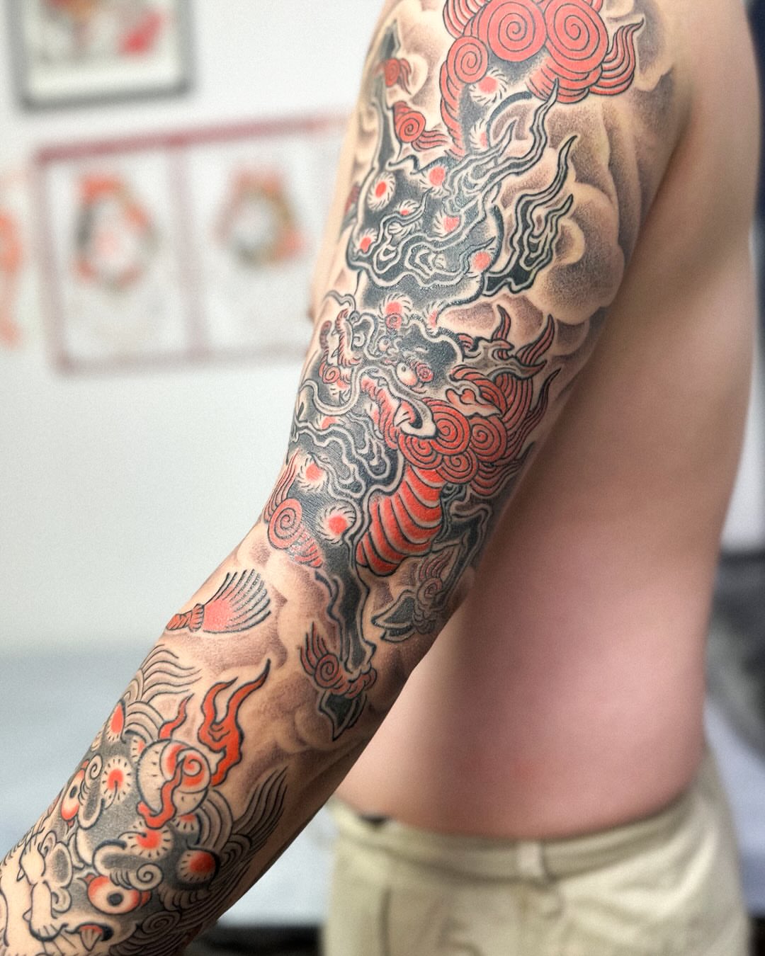 Mythical creature japanese irezumi tattoo on the forearm by 홍대타투