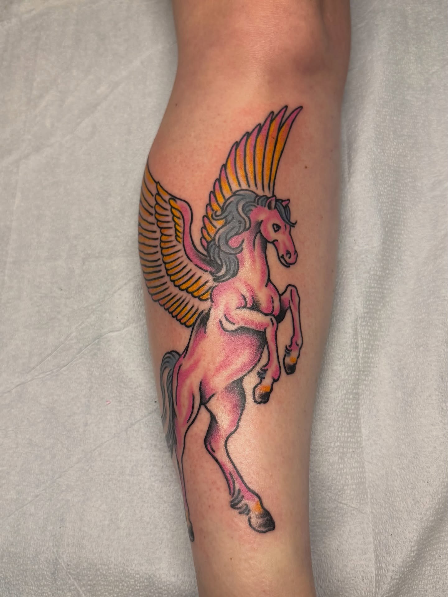 Pegasus new school tattoo on the forearm by Waylon