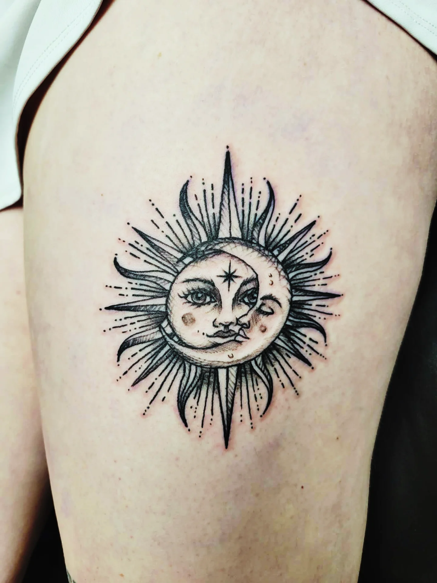 Tattoo by @tedslaymaker — dotwork, black_and_grey