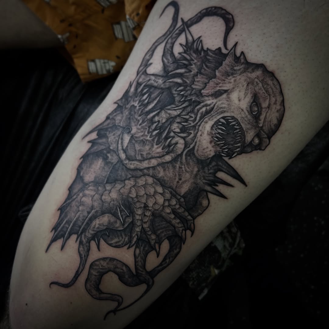 Tattoo by @kyleblacktattoos — dark_realism, black_and_grey