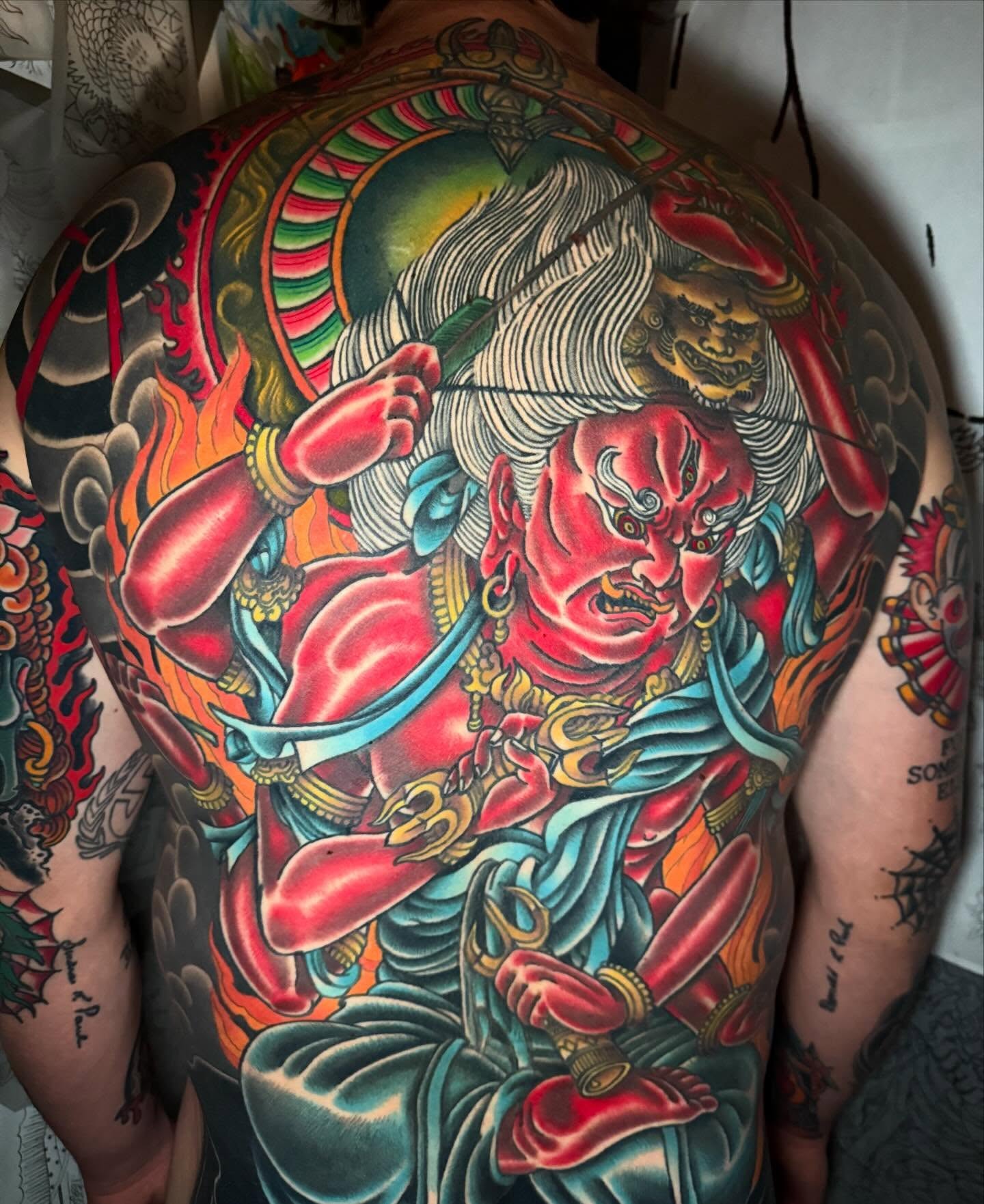 Red demon warrior japanese irezumi tattoo on the back by Mike Diamond