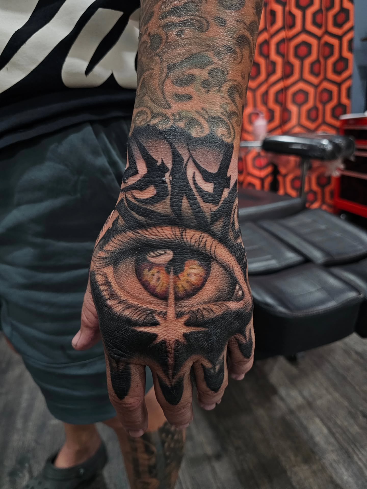 Eye realism tattoo on the hand by Matthew Ashmore