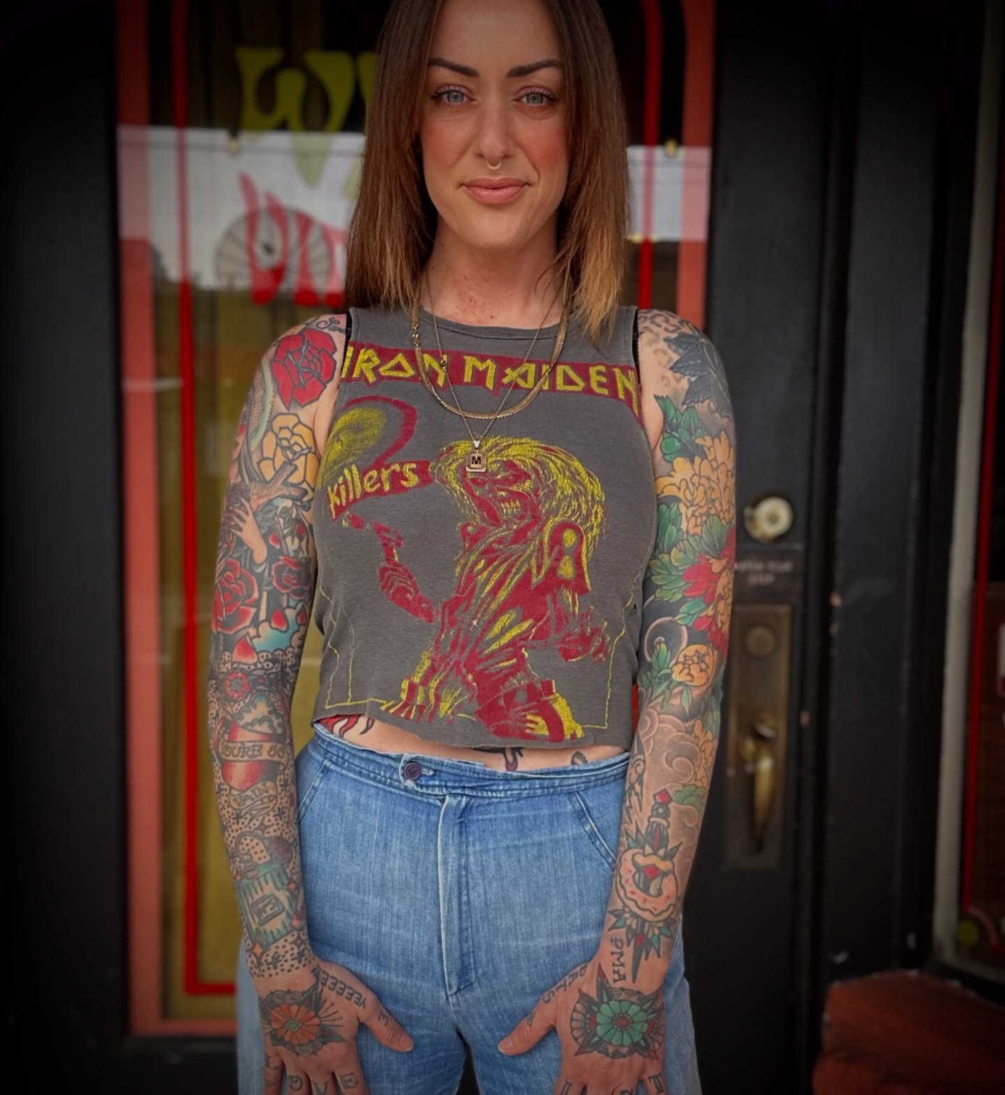 Iron maiden American traditional tattoo on the torso by Madeline Seeley