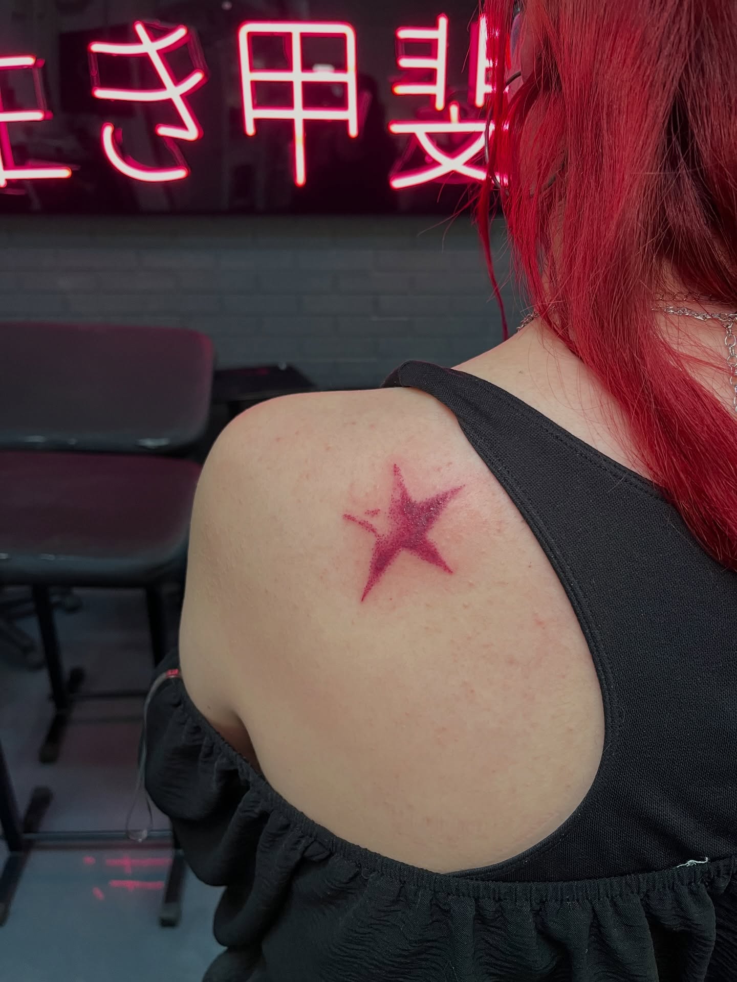 Star geometric tattoo on the shoulder by Bunny 🐰