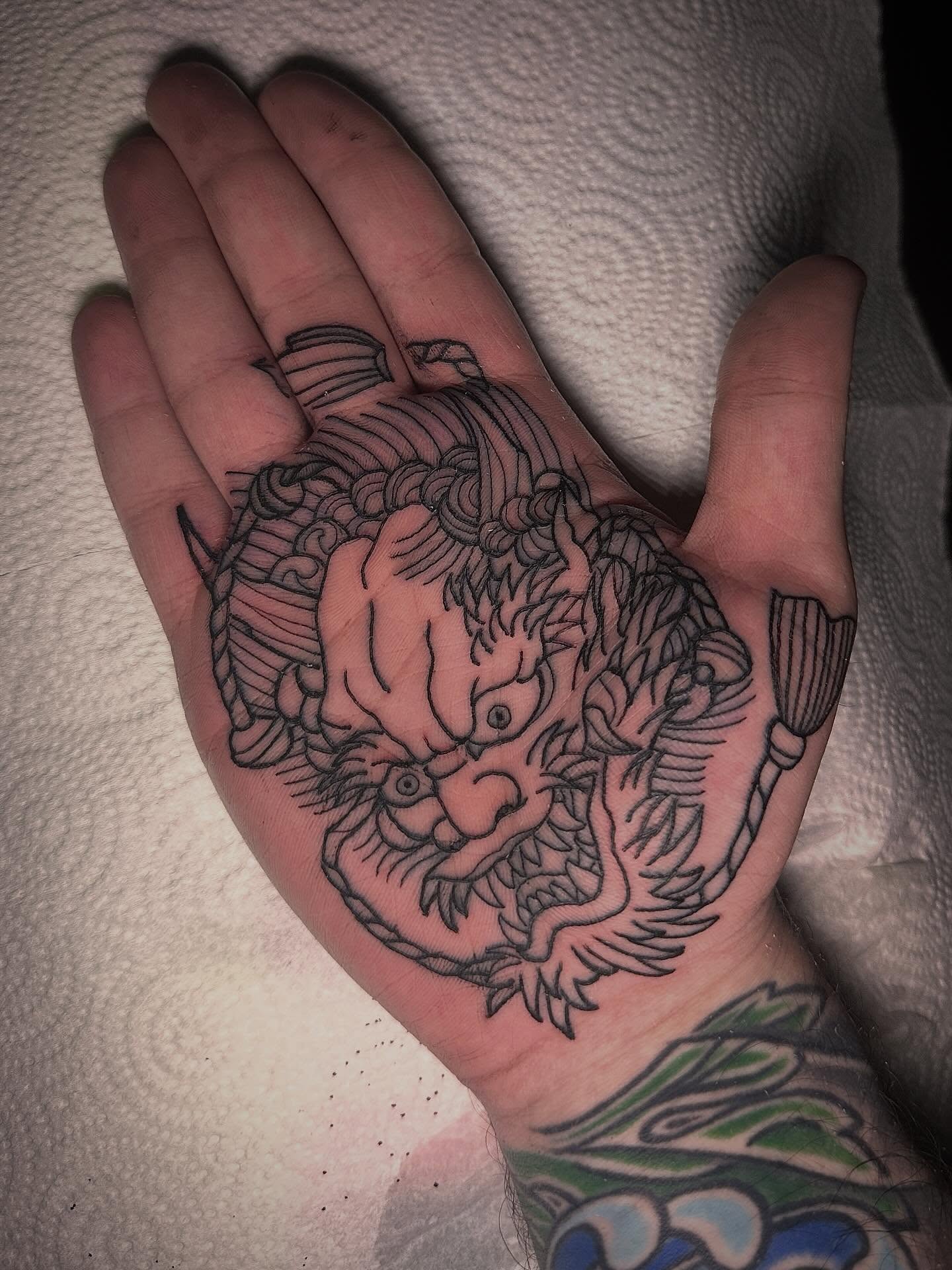 Dragon japanese irezumi tattoo on the hand by Javier Rivera