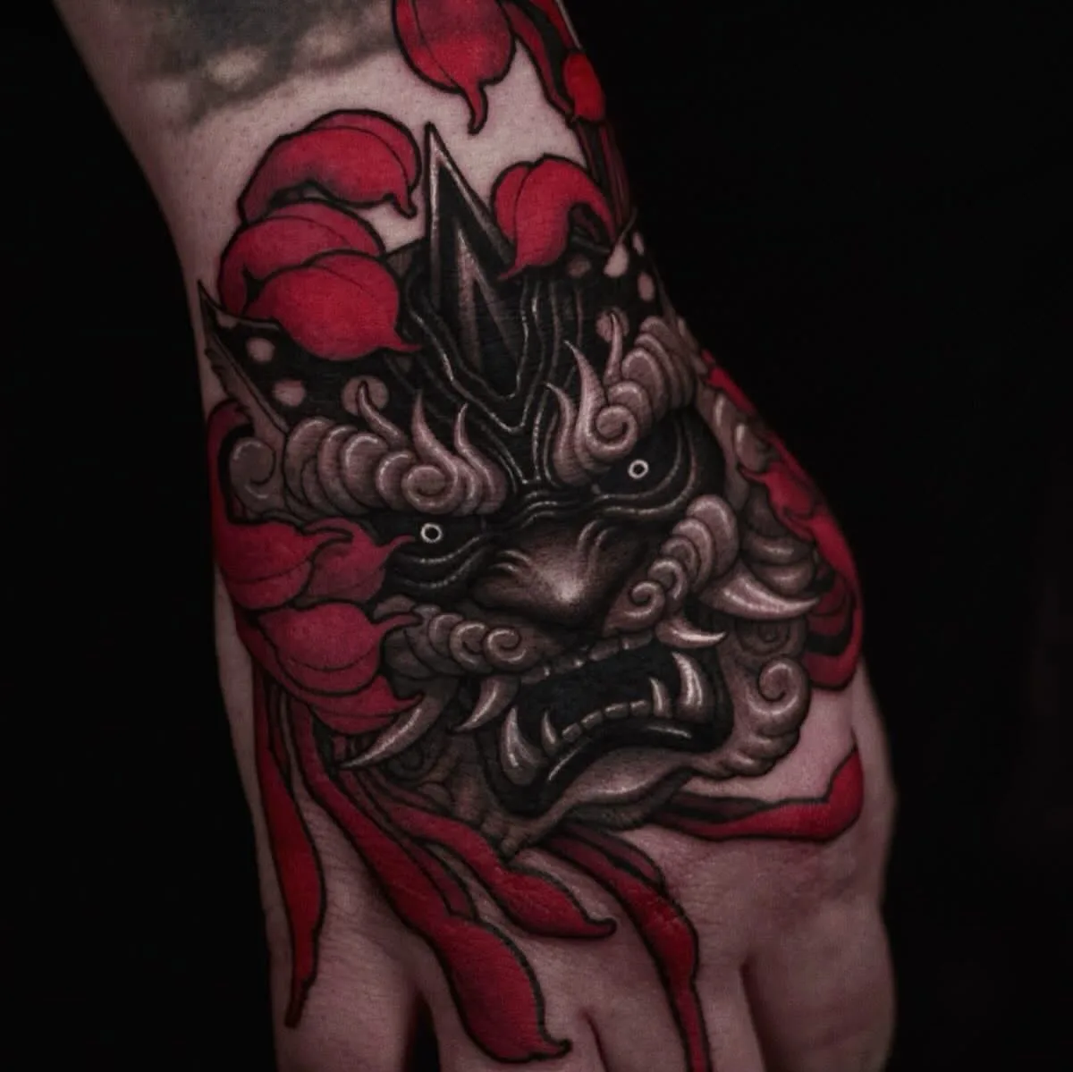 Demon mask japanese irezumi tattoo on the forearm by Minho