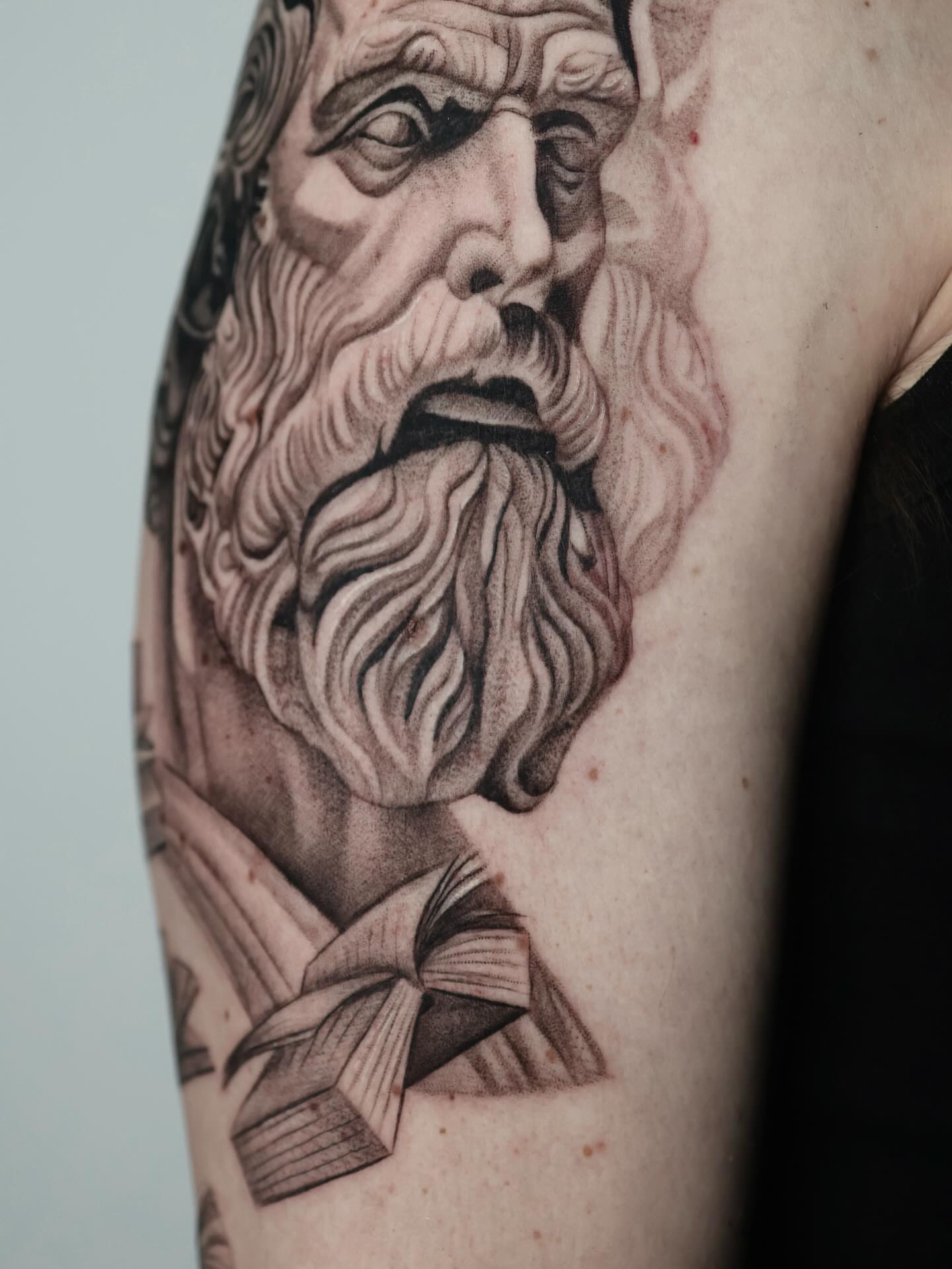 Ancient man realism tattoo on the forearm by Stephanie Pedraza