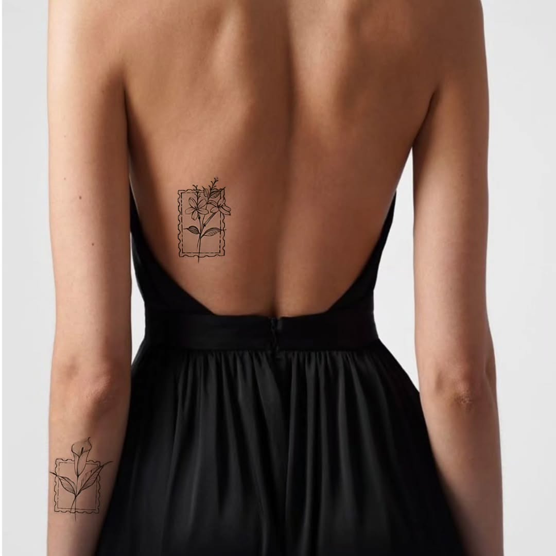 Floral arrangement black and grey tattoo on the back by Tattoo artist - Luciana Dsilva, San Francisco, California