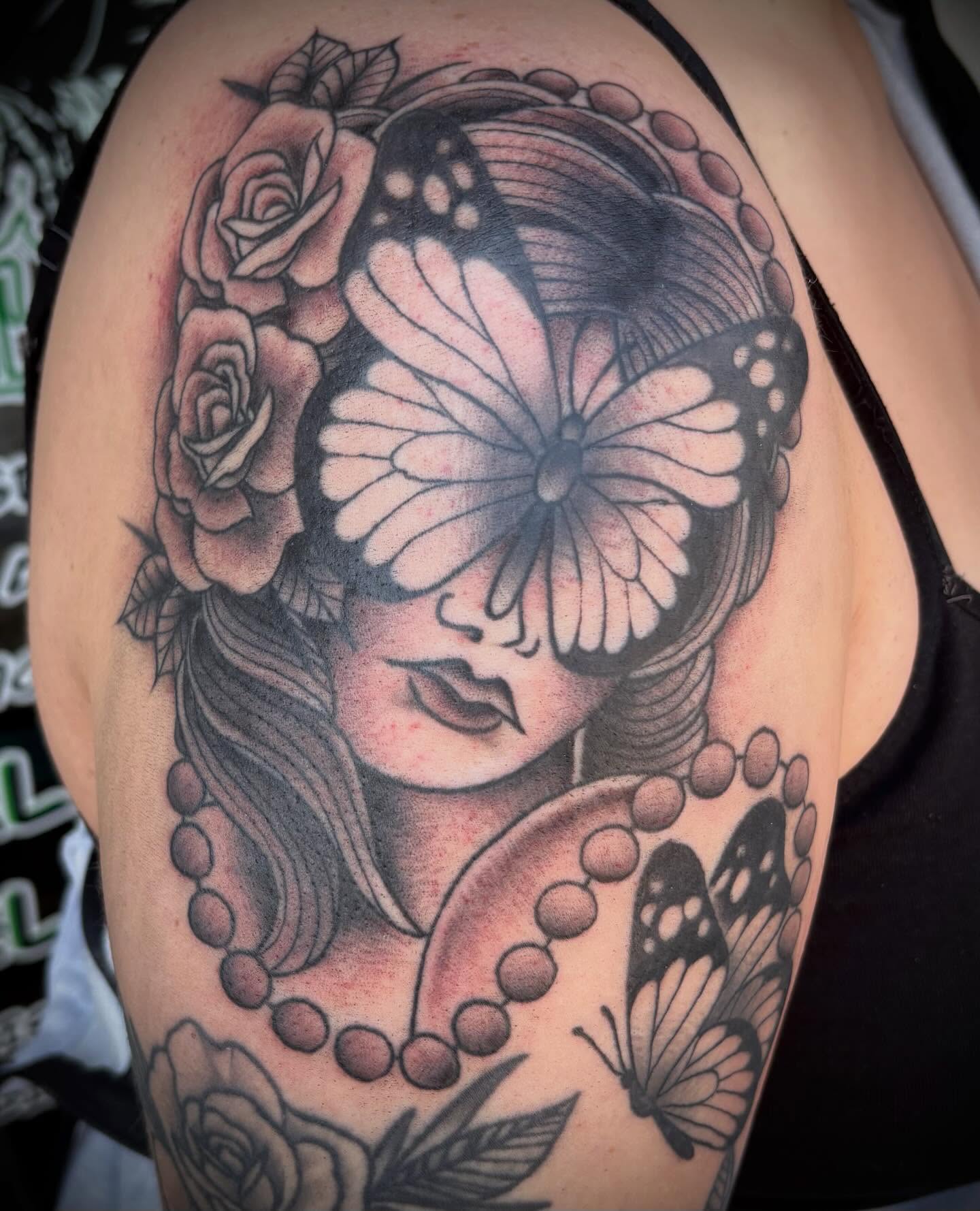 Tattoo by @hardcorn77 — black_and_grey, realism