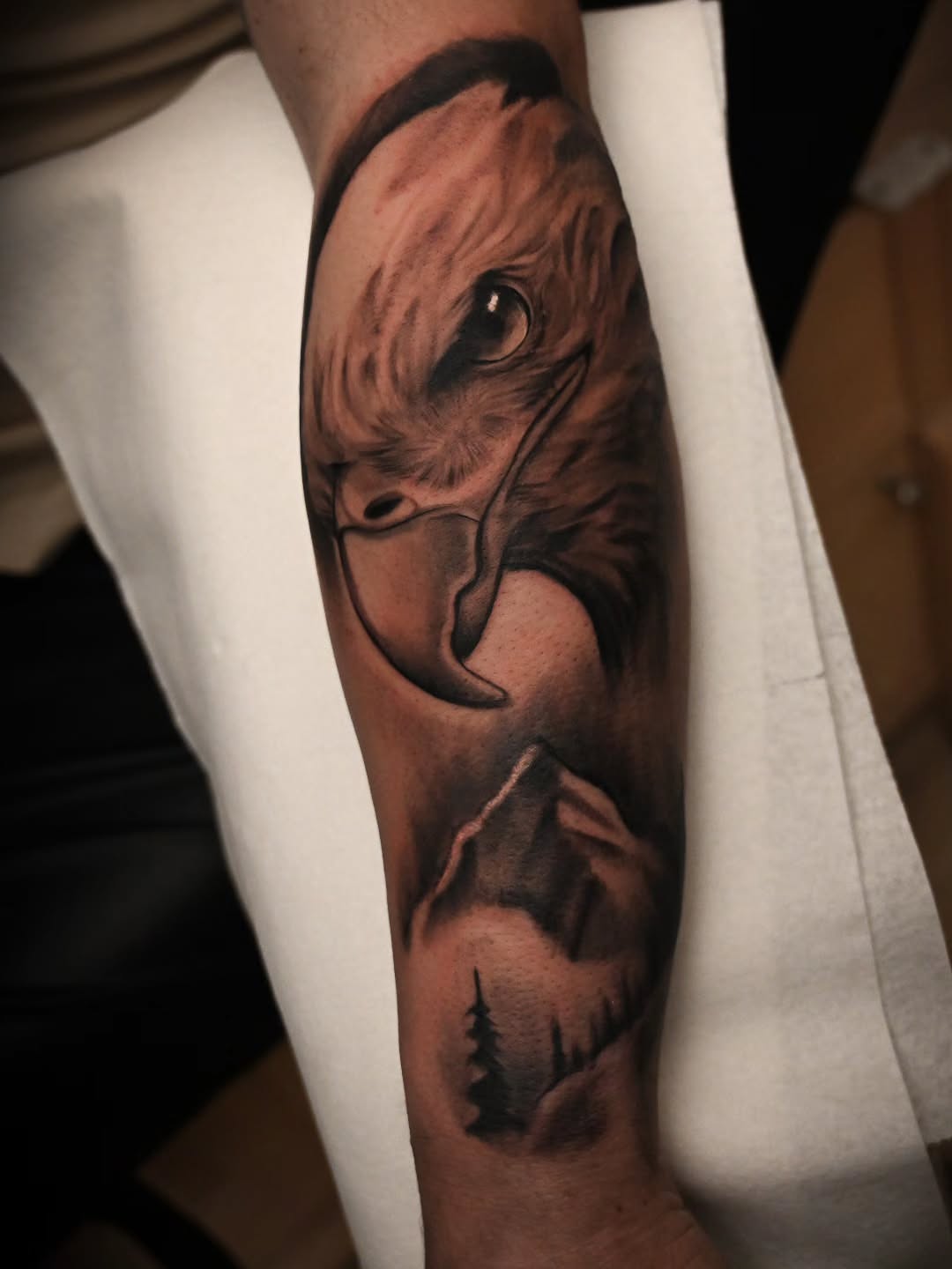 Eagle realism tattoo on the forearm by Michael ORegan