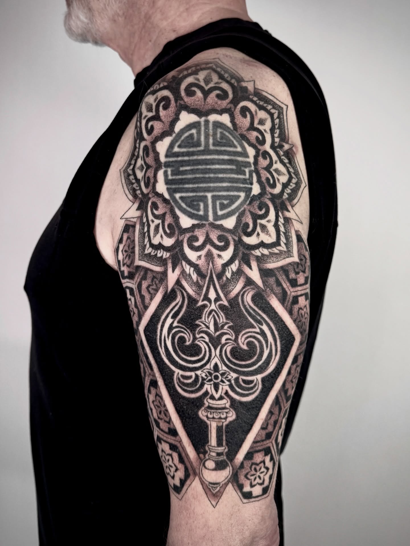 Tattoo by @ghostriverart — black_and_grey, geometric
