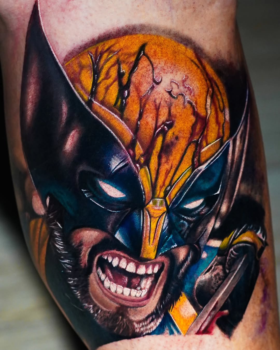 Wolverine portrait surrealism tattoo on the forearm by Baxtertattoo