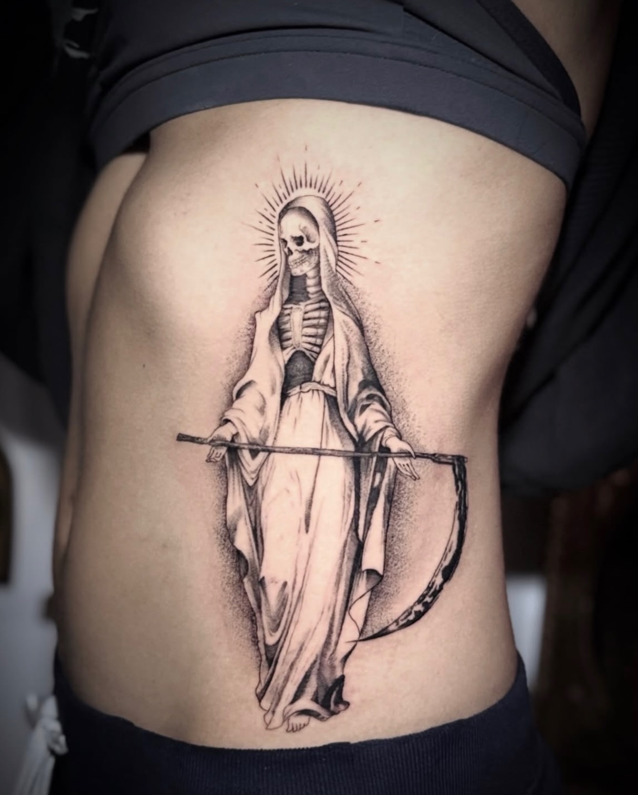 Tattoo by @that.lil.gothgirl — dotwork, black_and_grey