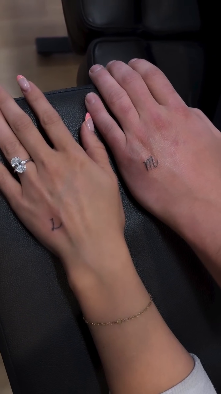 Matching initial tattoos minimalist tattoo on the hand by TolzinInk, Brookings, South Dakota