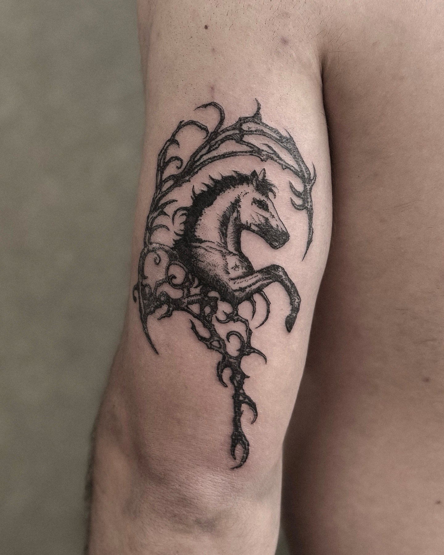 Horse tribal tattoo on the forearm by ąʑཞąıą ཞąıŋ