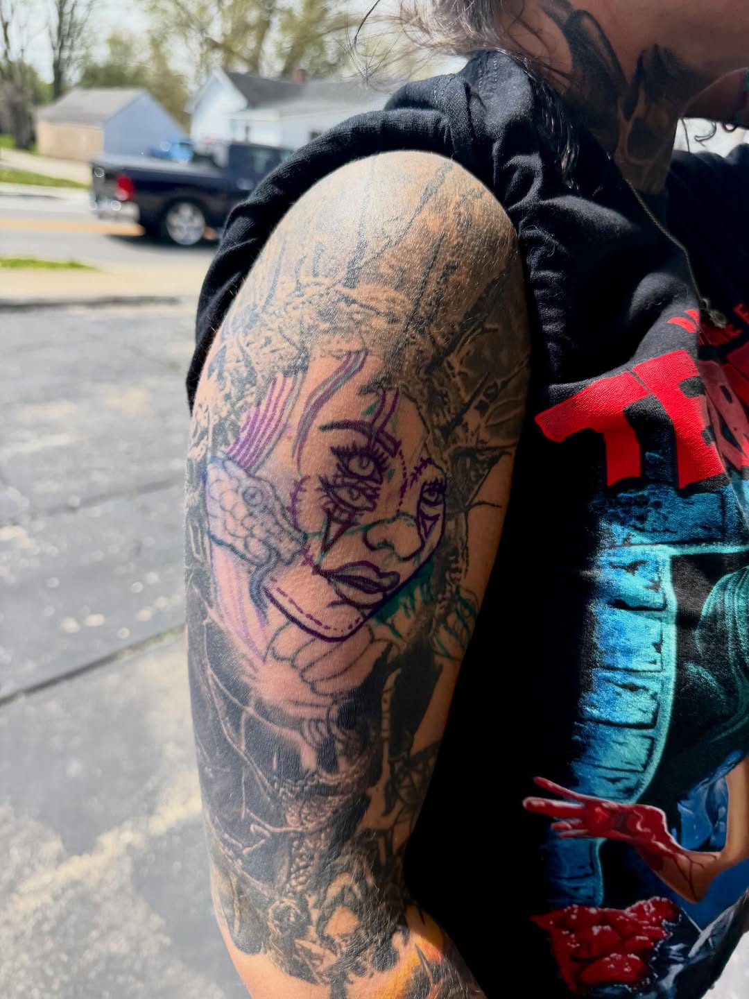 Tattoo by @barbedwireinktattoos — chicano, black_and_grey