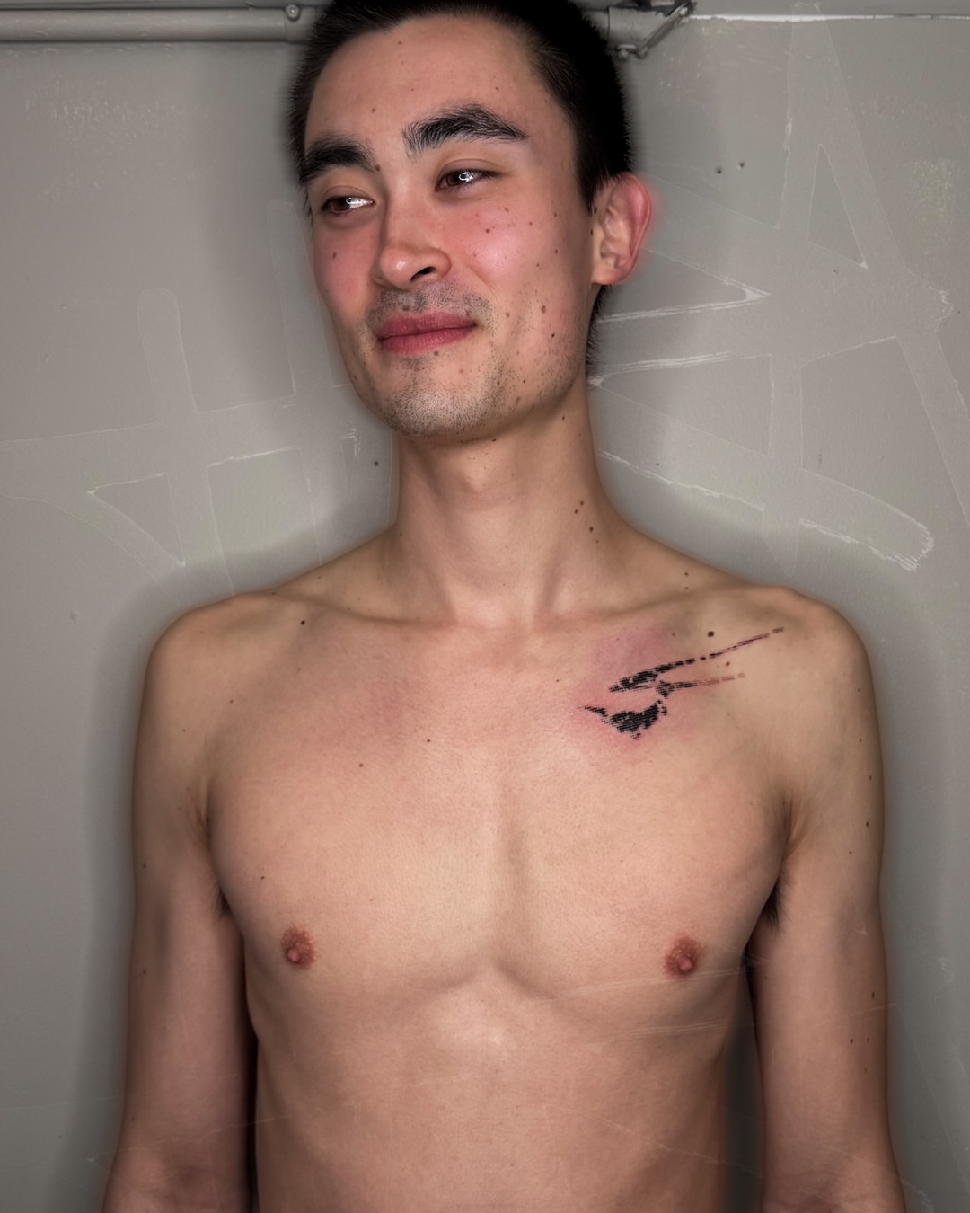 Arrow dotwork tattoo on the chest by Haza